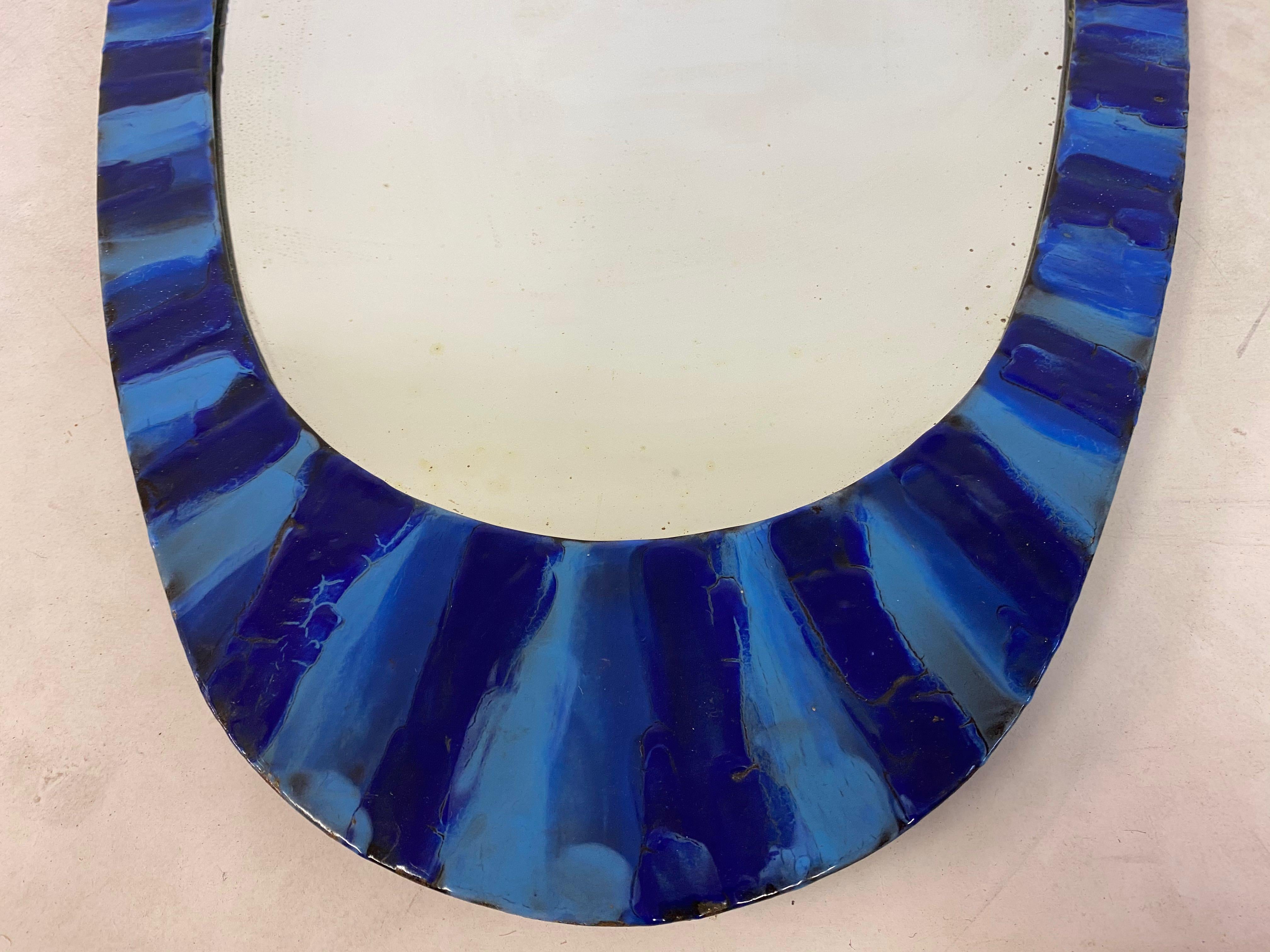 1950s Italian Blue Enameled Copper Mirror by Siva Poggibonsi For Sale 4