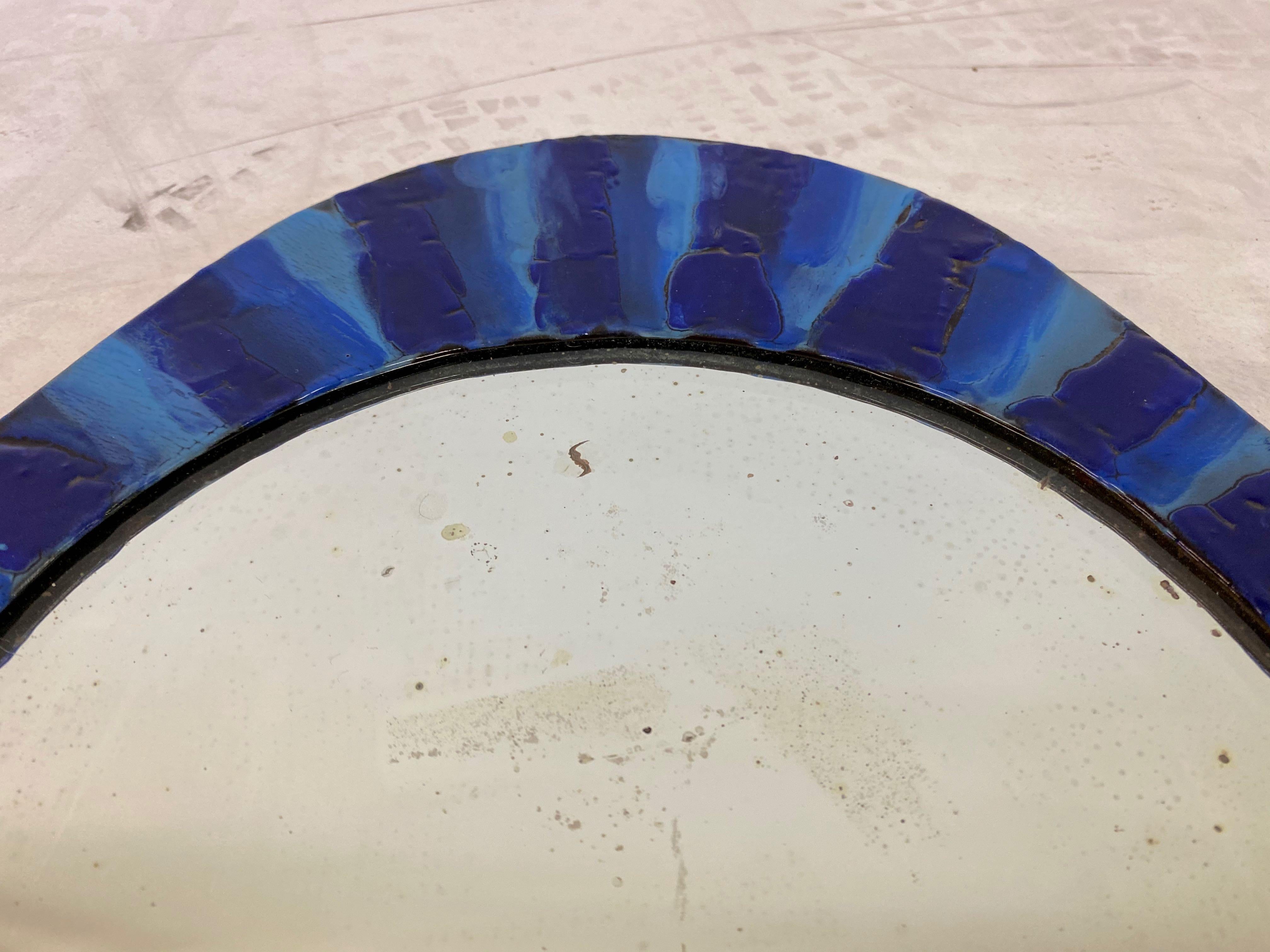 1950s Italian Blue Enameled Copper Mirror by Siva Poggibonsi For Sale 2