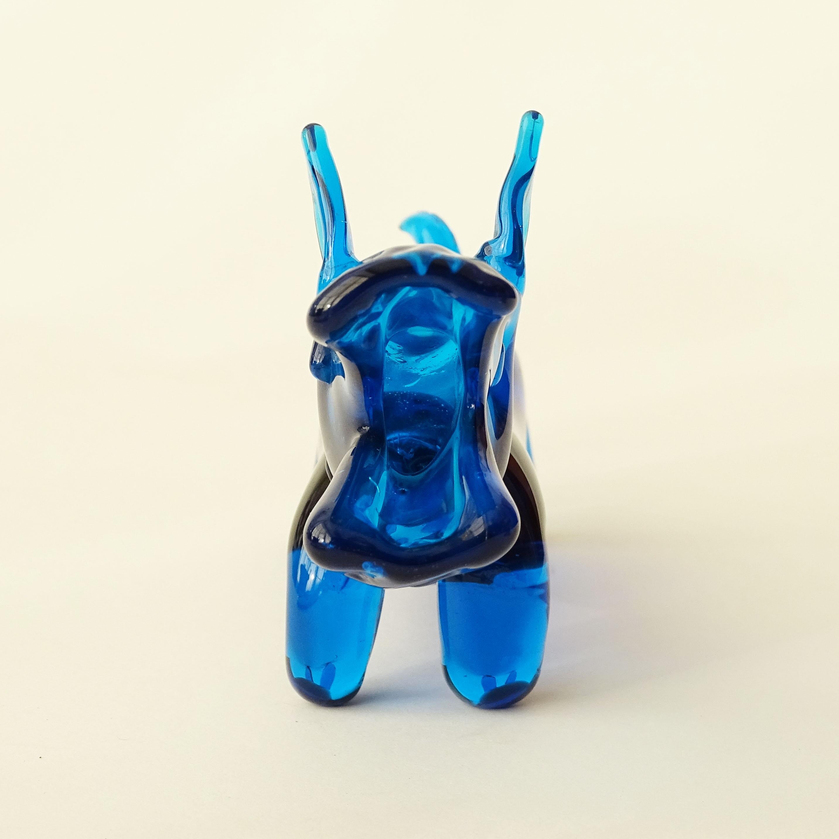 Hipopótamo italiano de cristal de Murano azul de los años 50 Moderno de mediados de siglo en venta