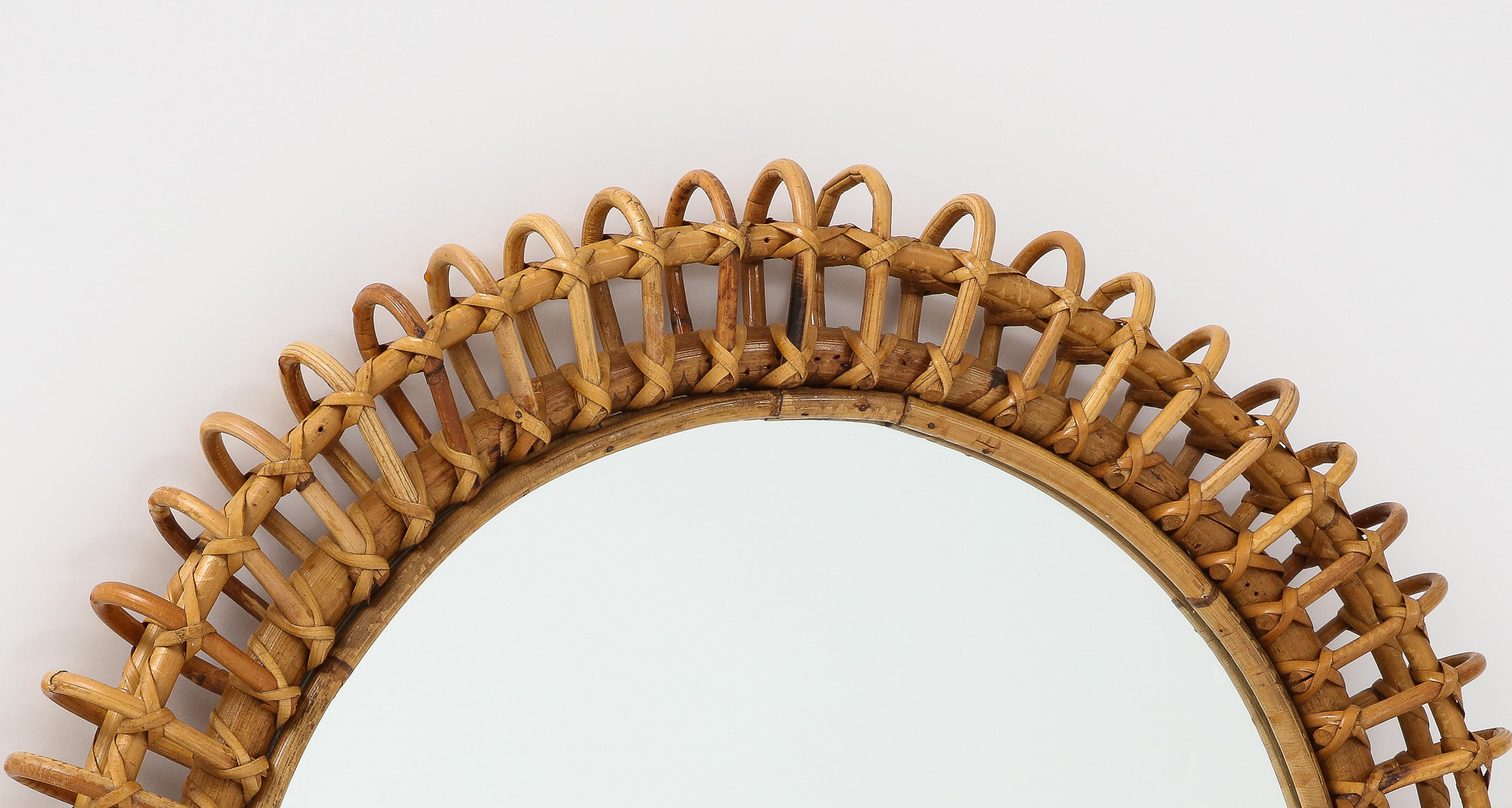 1950er Jahre Italienischer runder Wandspiegel aus Bambus und Rattan (Mitte des 20. Jahrhunderts) im Angebot
