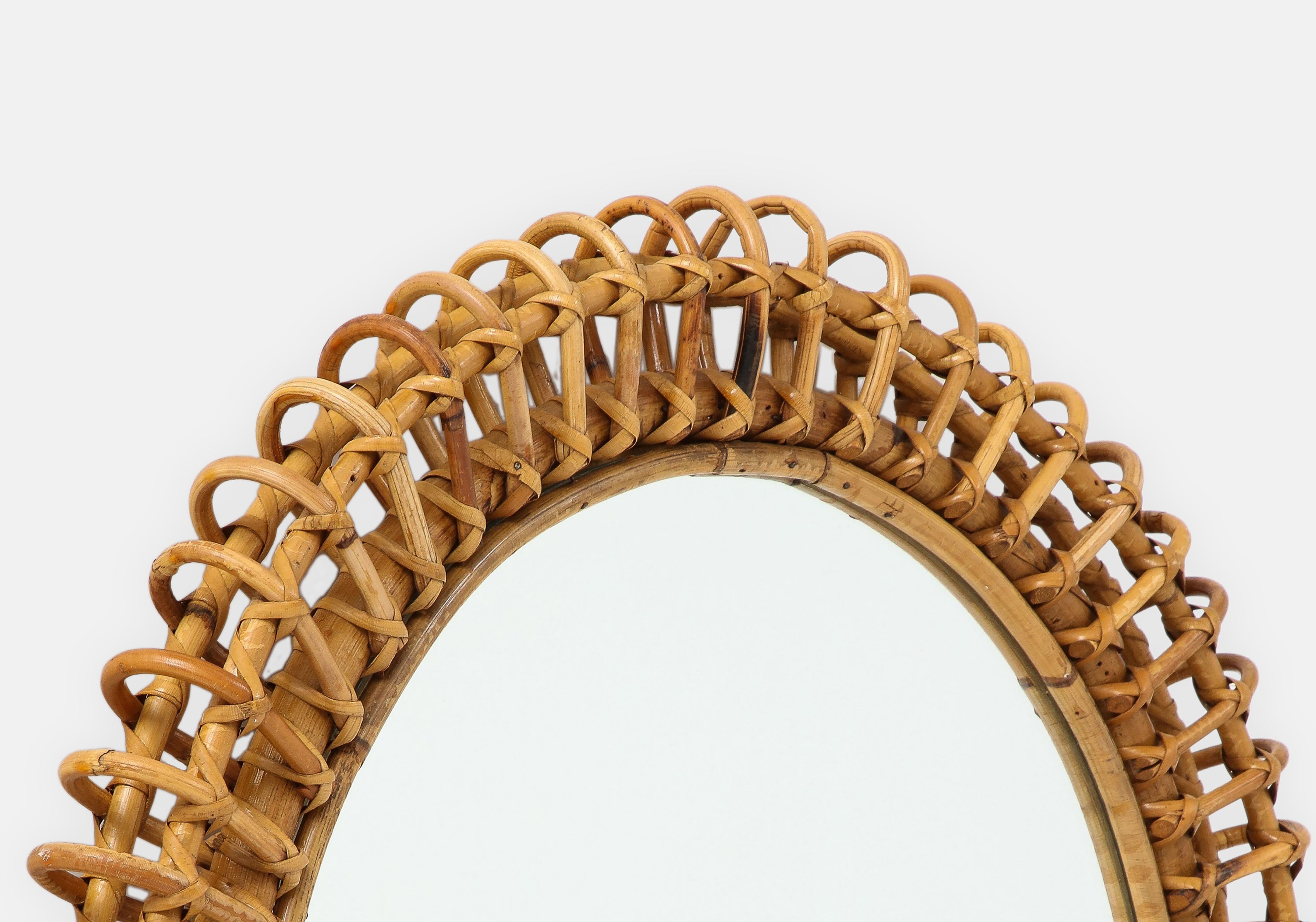 1950er Jahre Italienischer runder Wandspiegel aus Bambus und Rattan im Angebot 2