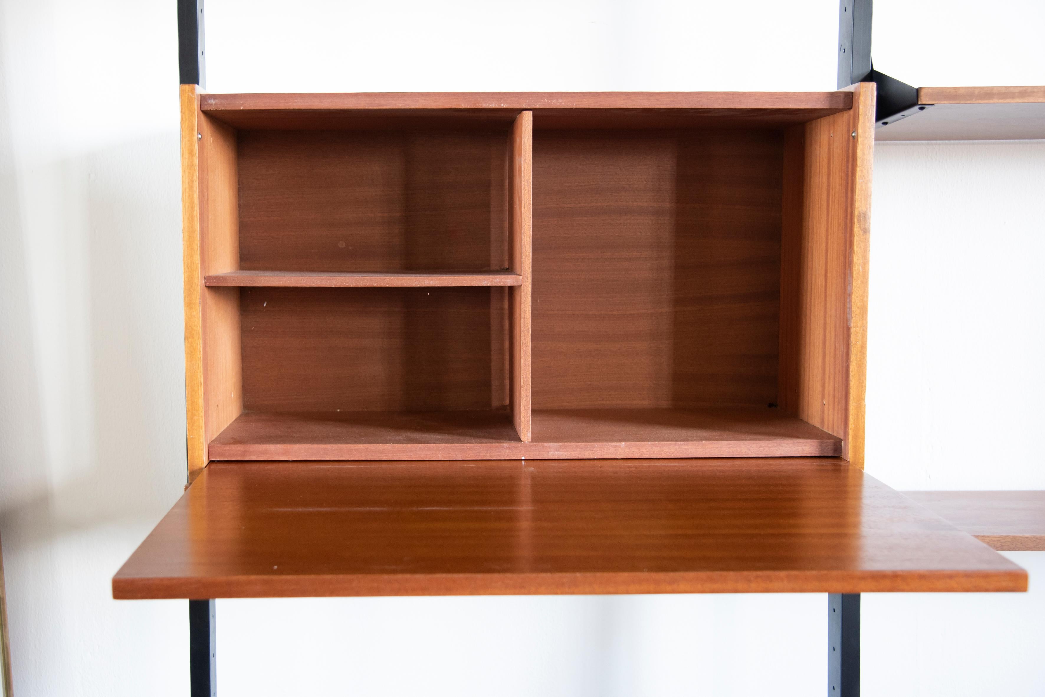 20th Century 1950s Italian Bookcase with Wood, Brass and Metal finsh with Adjustable Shelves For Sale