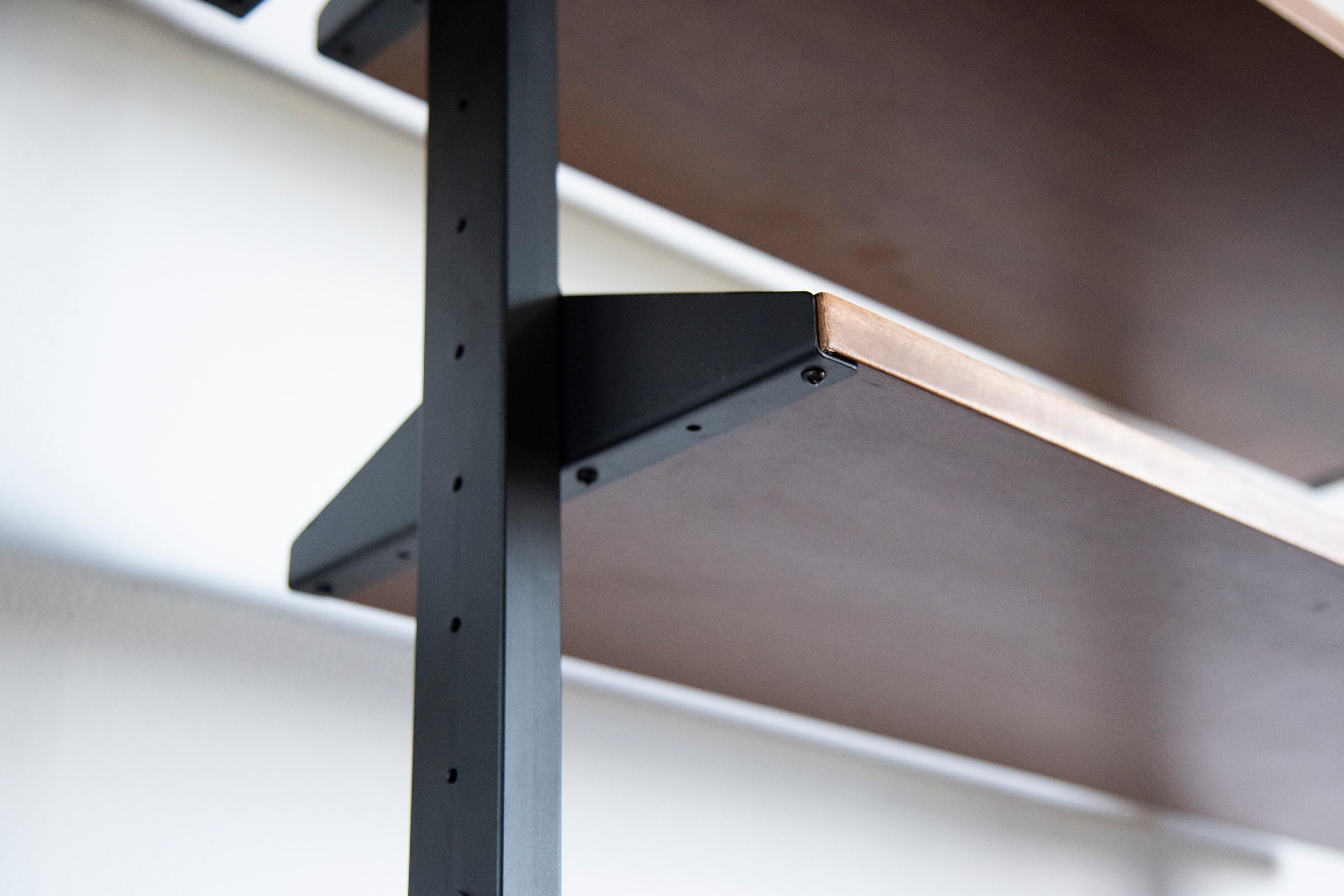 1950s Italian Bookcase with Wood, Brass and Metal finsh with Adjustable Shelves For Sale 2