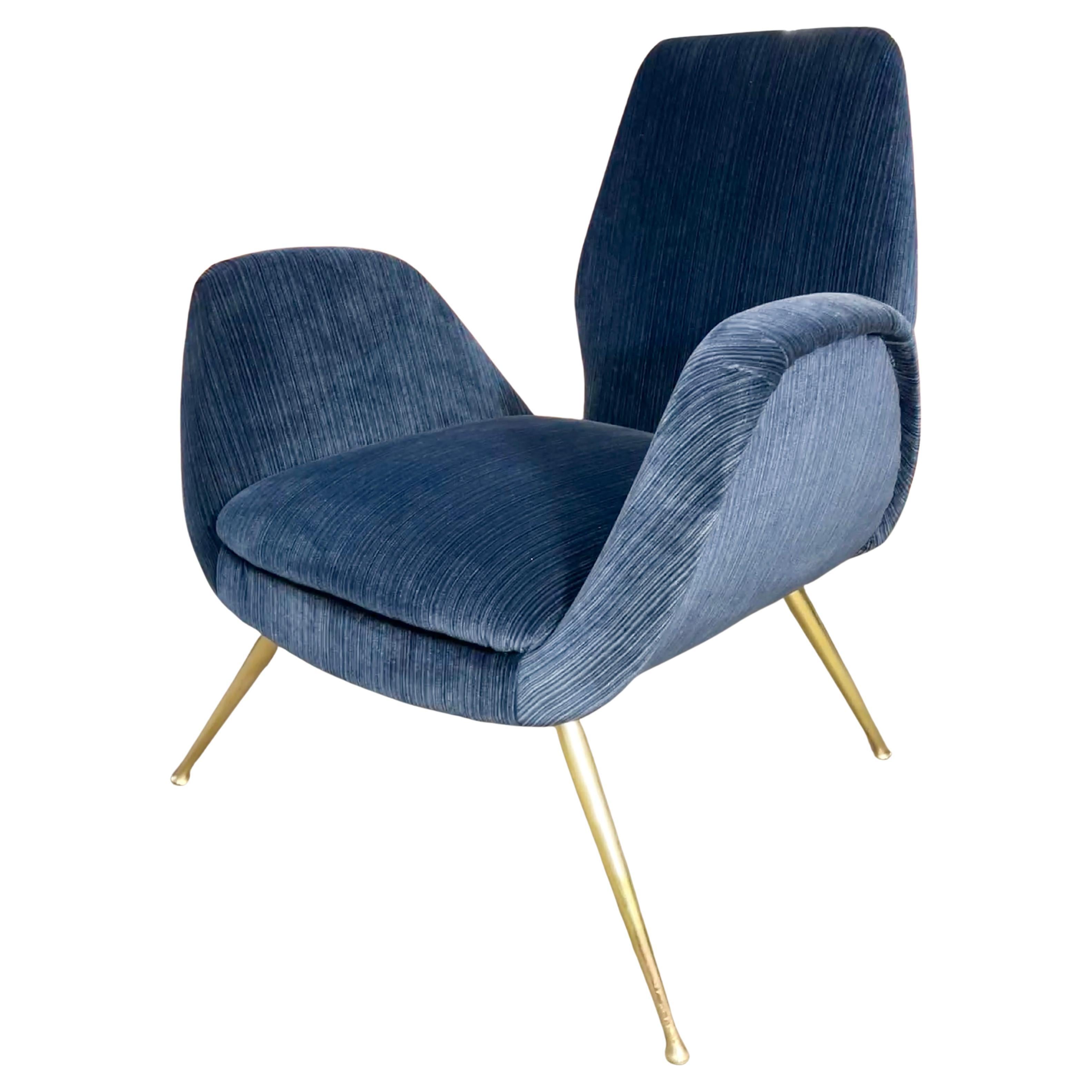 Italienischer Boudoir-Stuhl aus den 1950er Jahren mit gespreizten Messingbeinen