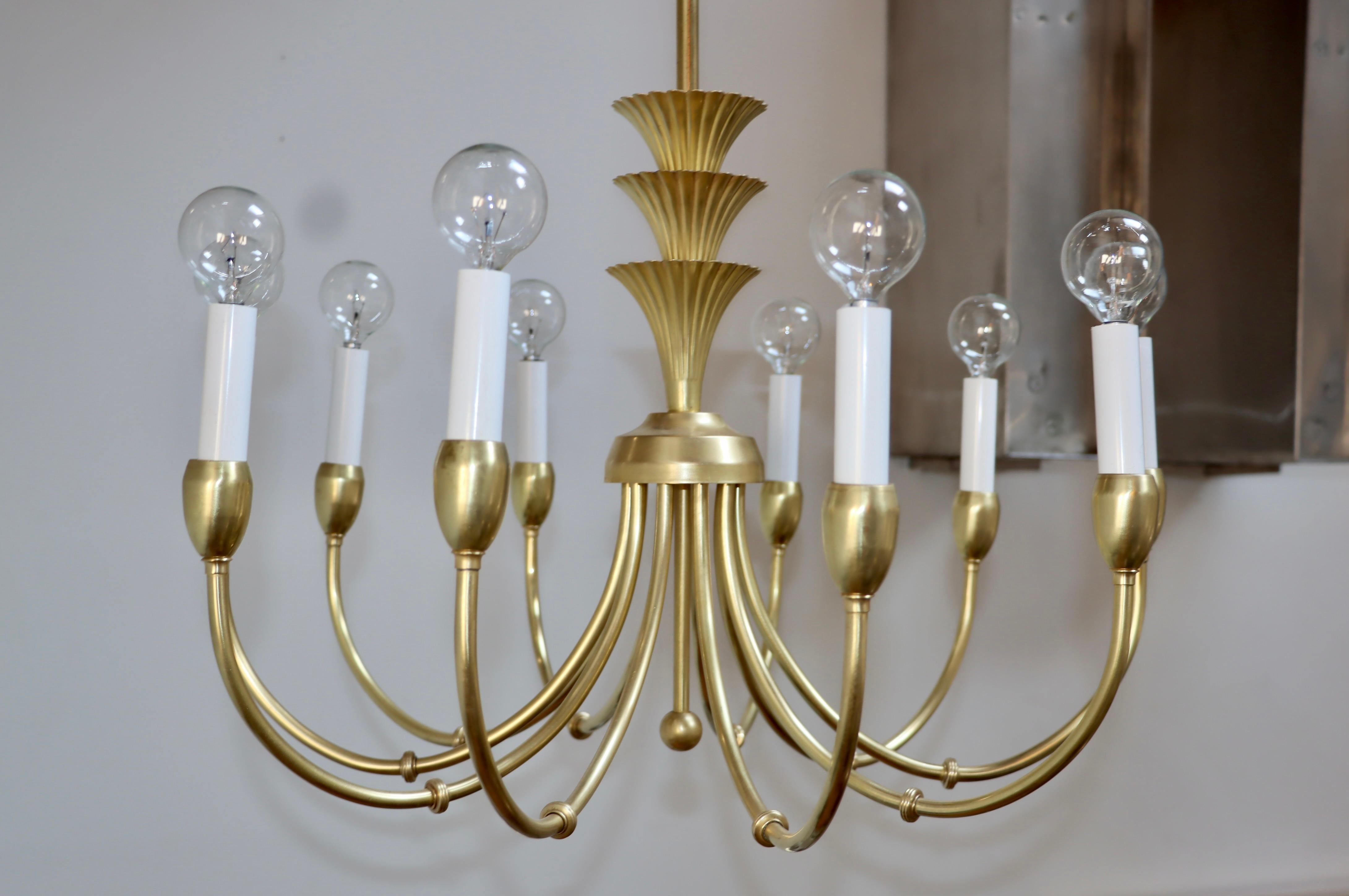 1950s Italian Brass 10 Arm Chandelier in the Style of Gio Ponti For Sale 7