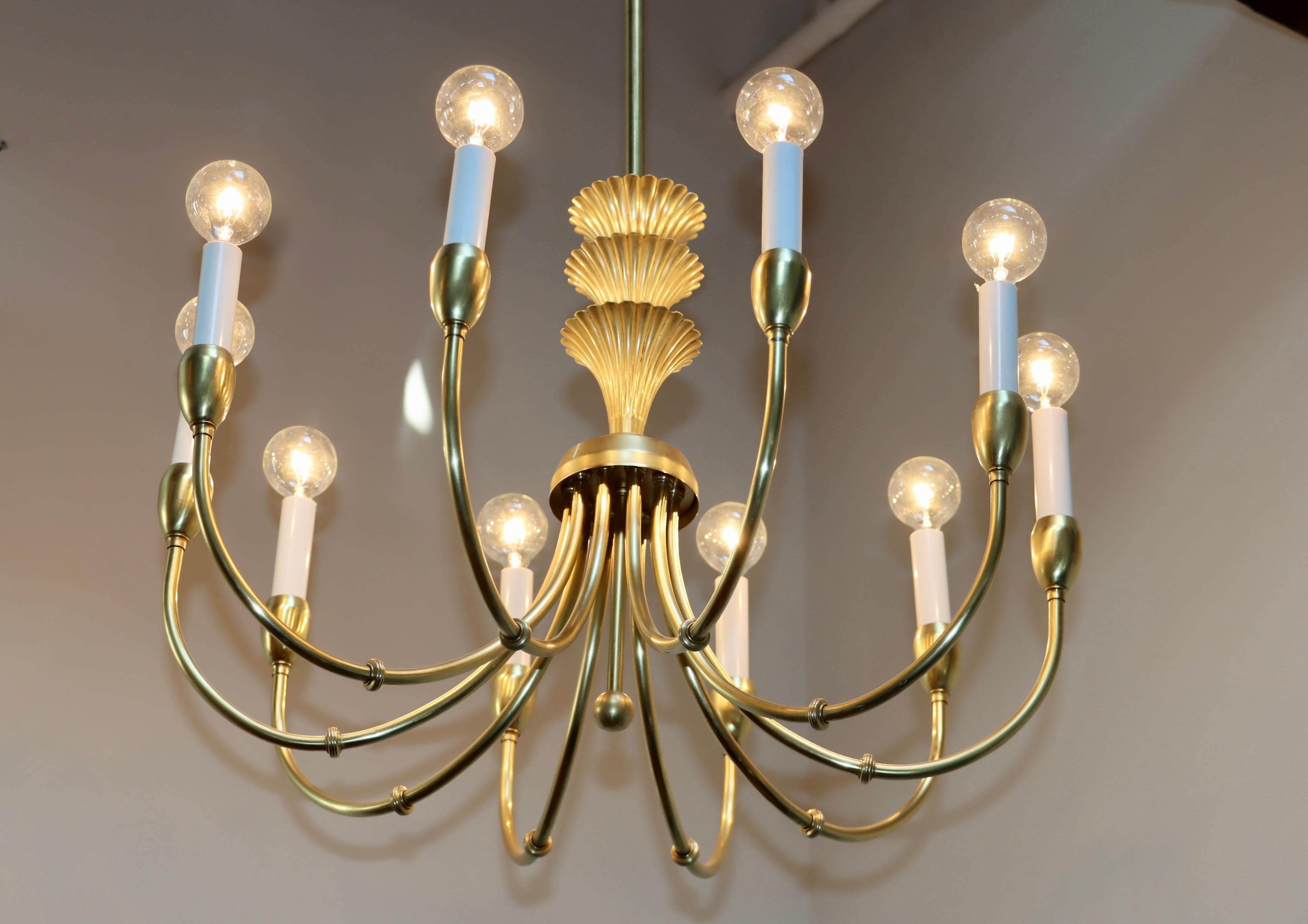 1950s Italian Brass 10 Arm Chandelier in the Style of Gio Ponti For Sale 9