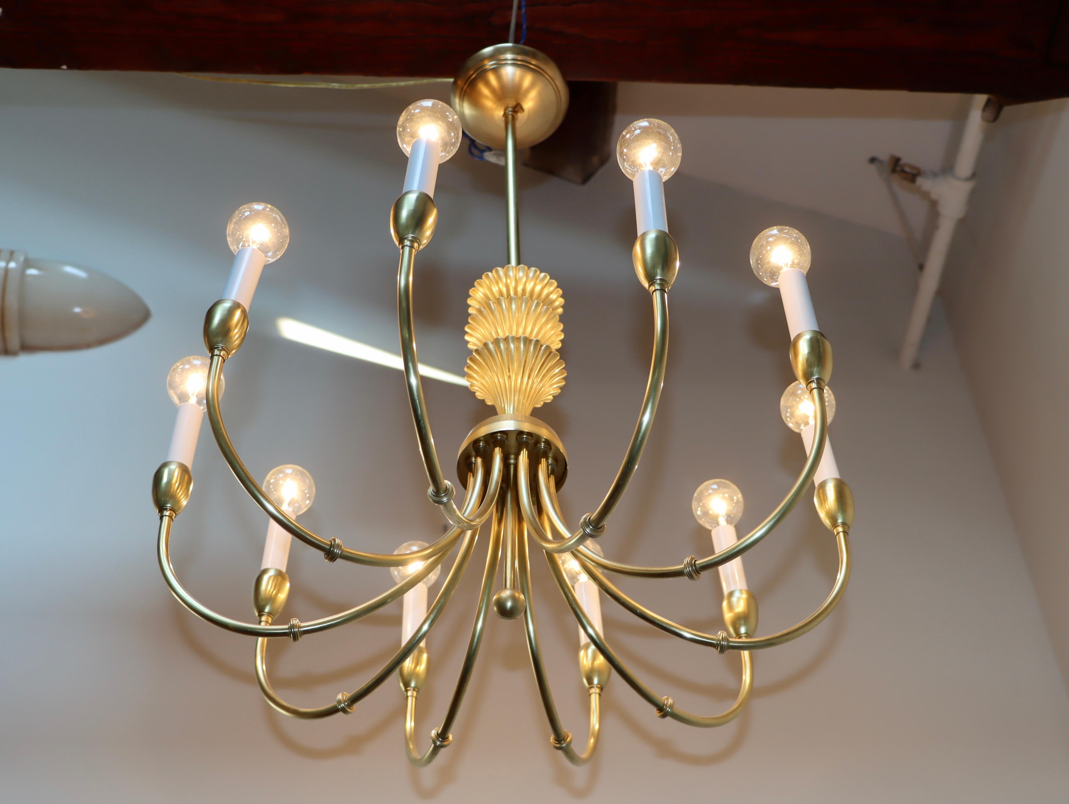 1950s Italian Brass 10 Arm Chandelier in the Style of Gio Ponti For Sale 10