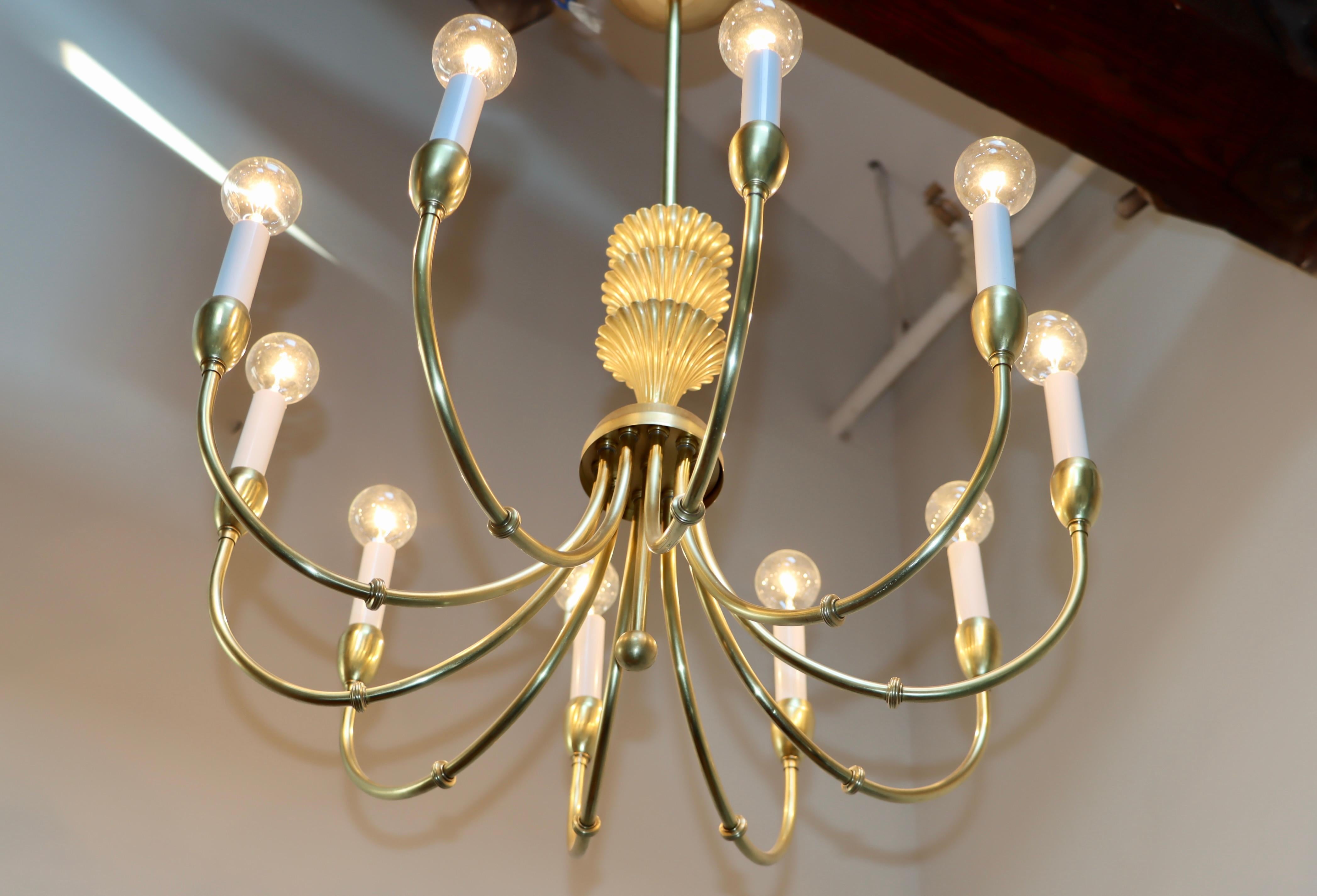 1950s Italian Brass 10 Arm Chandelier in the Style of Gio Ponti For Sale 11