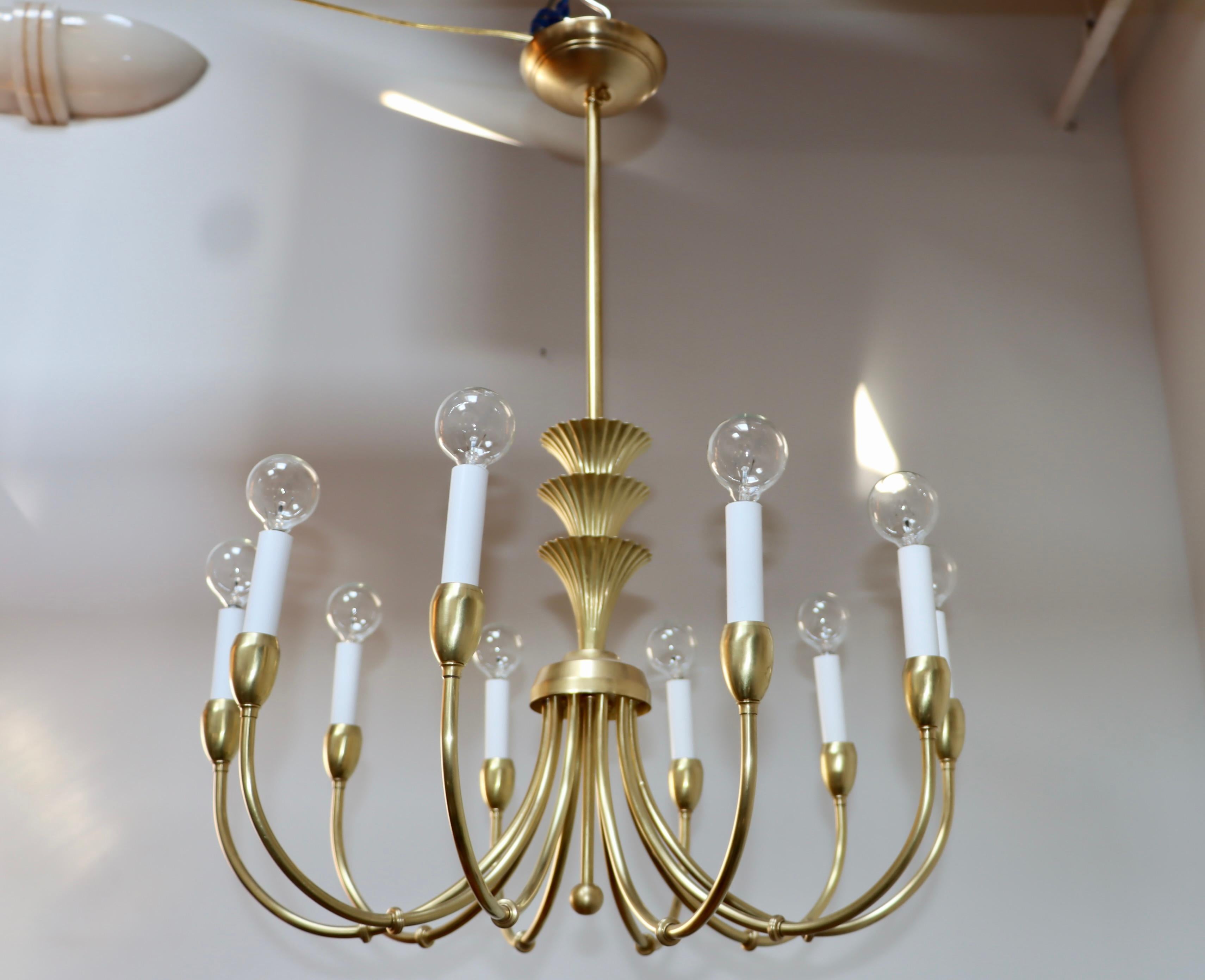 1950s Italian Brass 10 Arm Chandelier in the Style of Gio Ponti For Sale 1