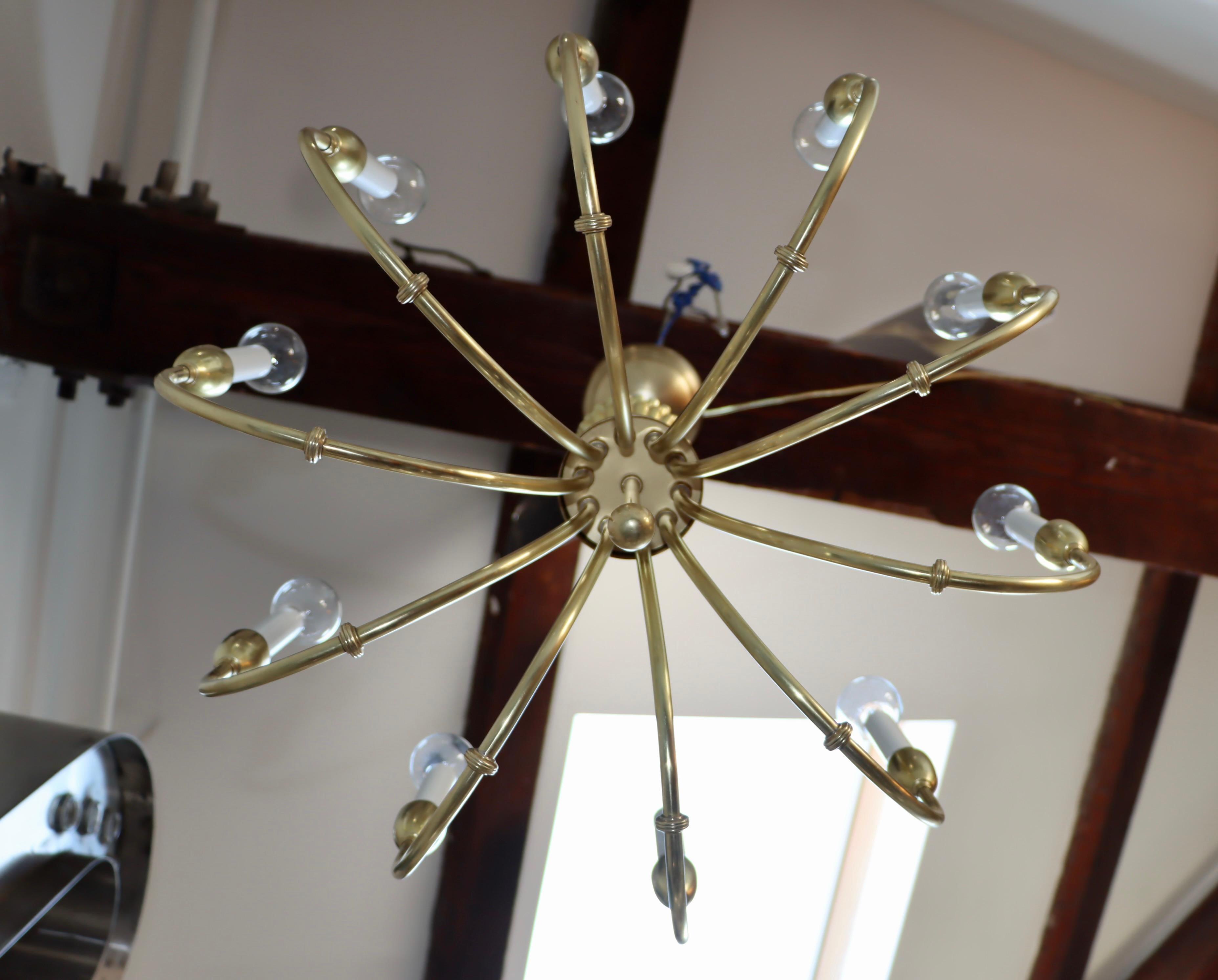 1950s Italian Brass 10 Arm Chandelier in the Style of Gio Ponti For Sale 2