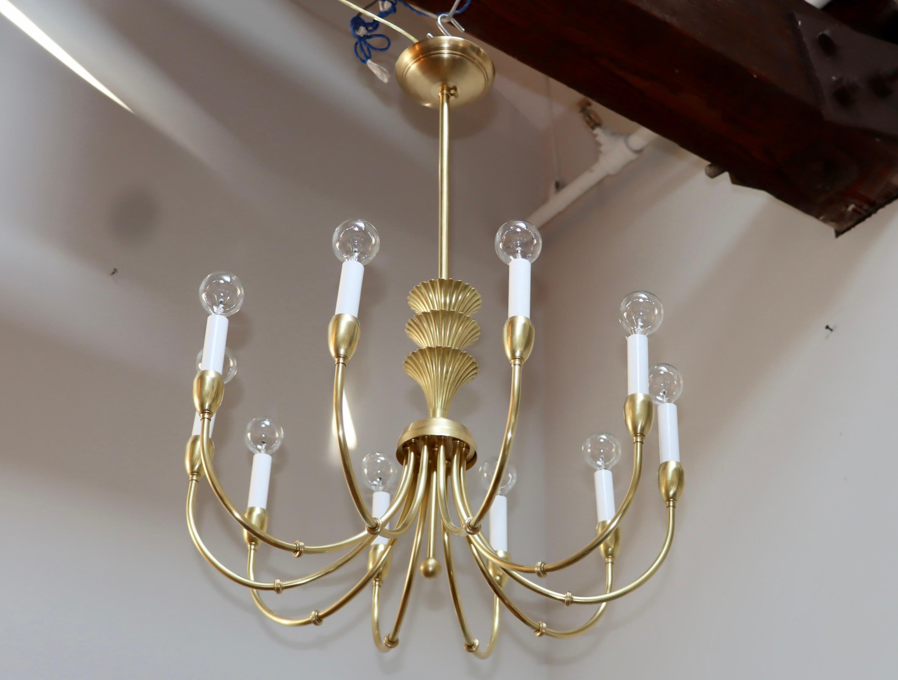1950s Italian Brass 10 Arm Chandelier in the Style of Gio Ponti For Sale 3