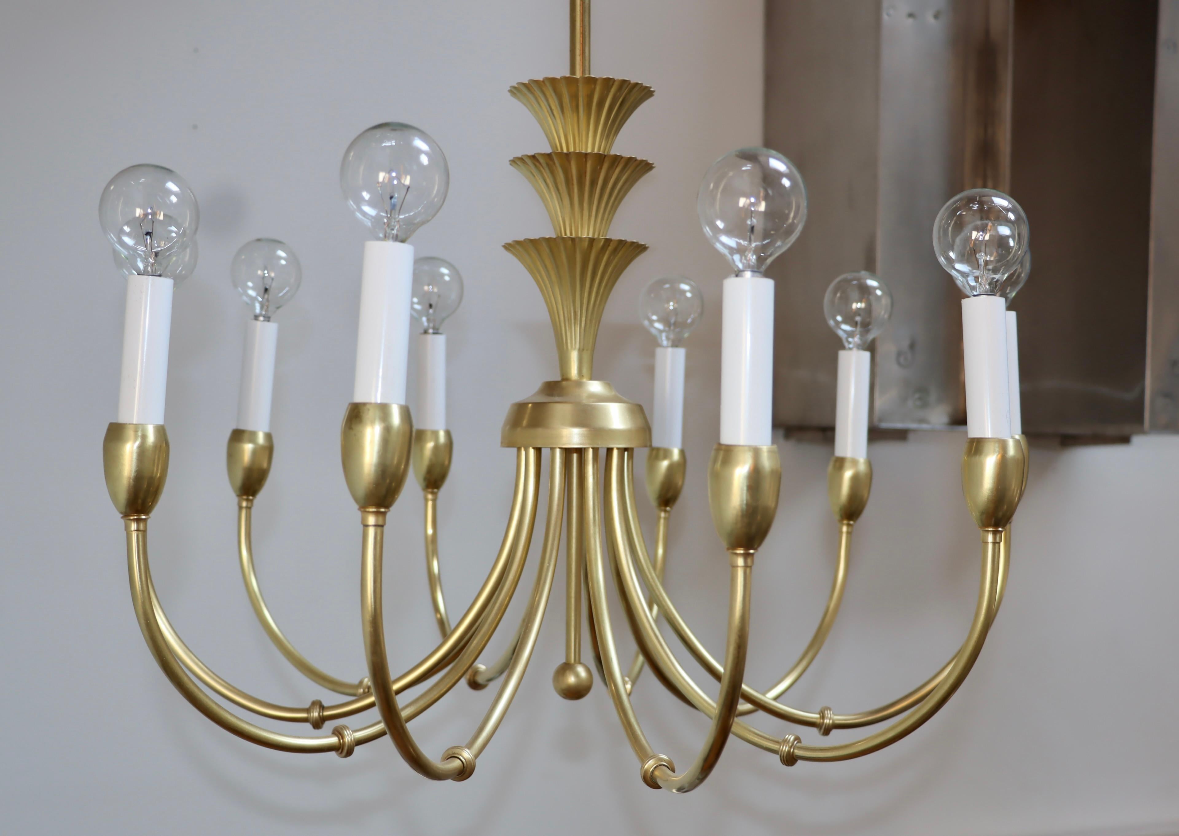 1950s Italian Brass 10 Arm Chandelier in the Style of Gio Ponti For Sale 4