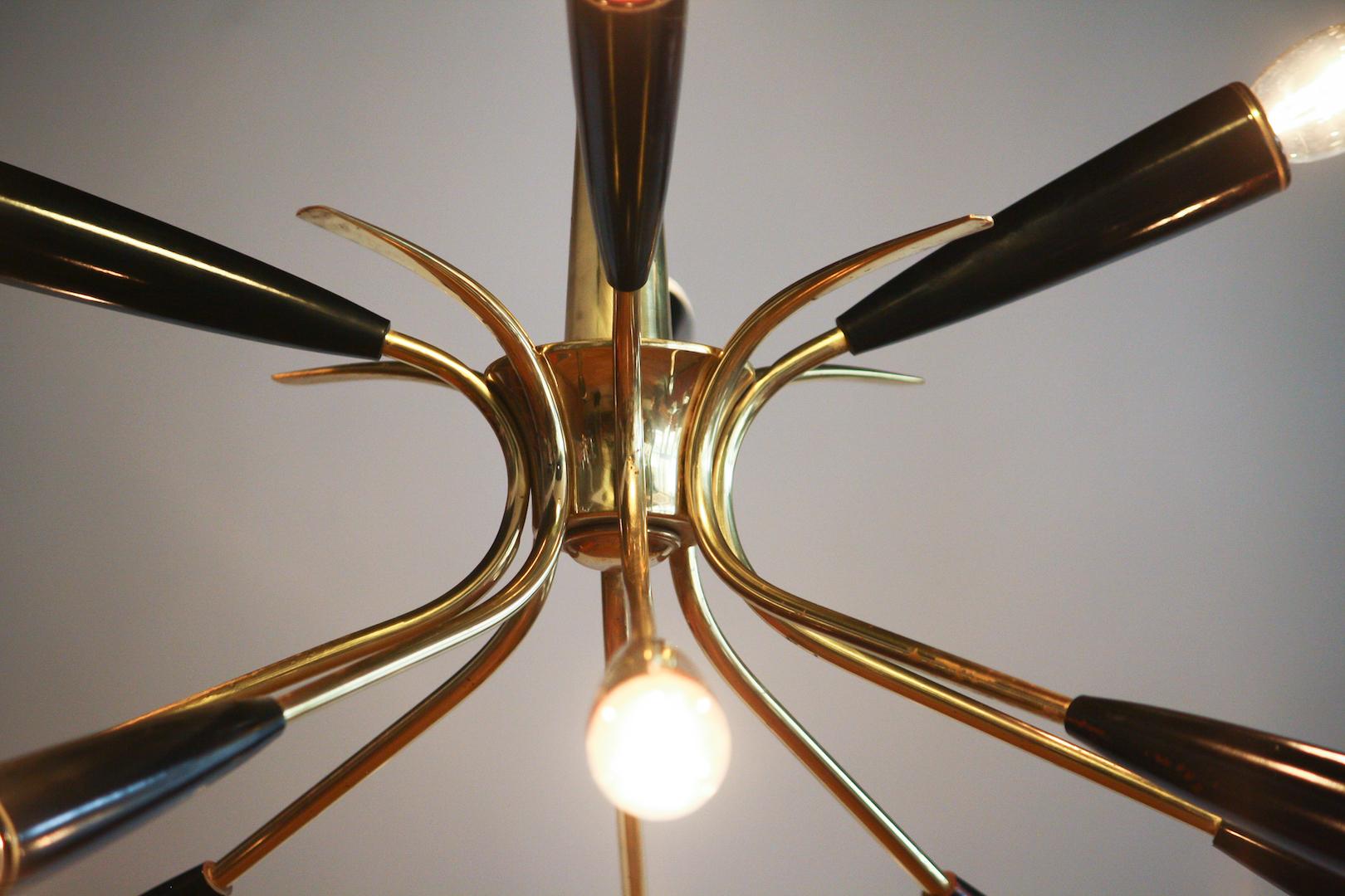 Mid-20th Century 1950s, Italian Brass and Bakelite Sputnik Chandelier