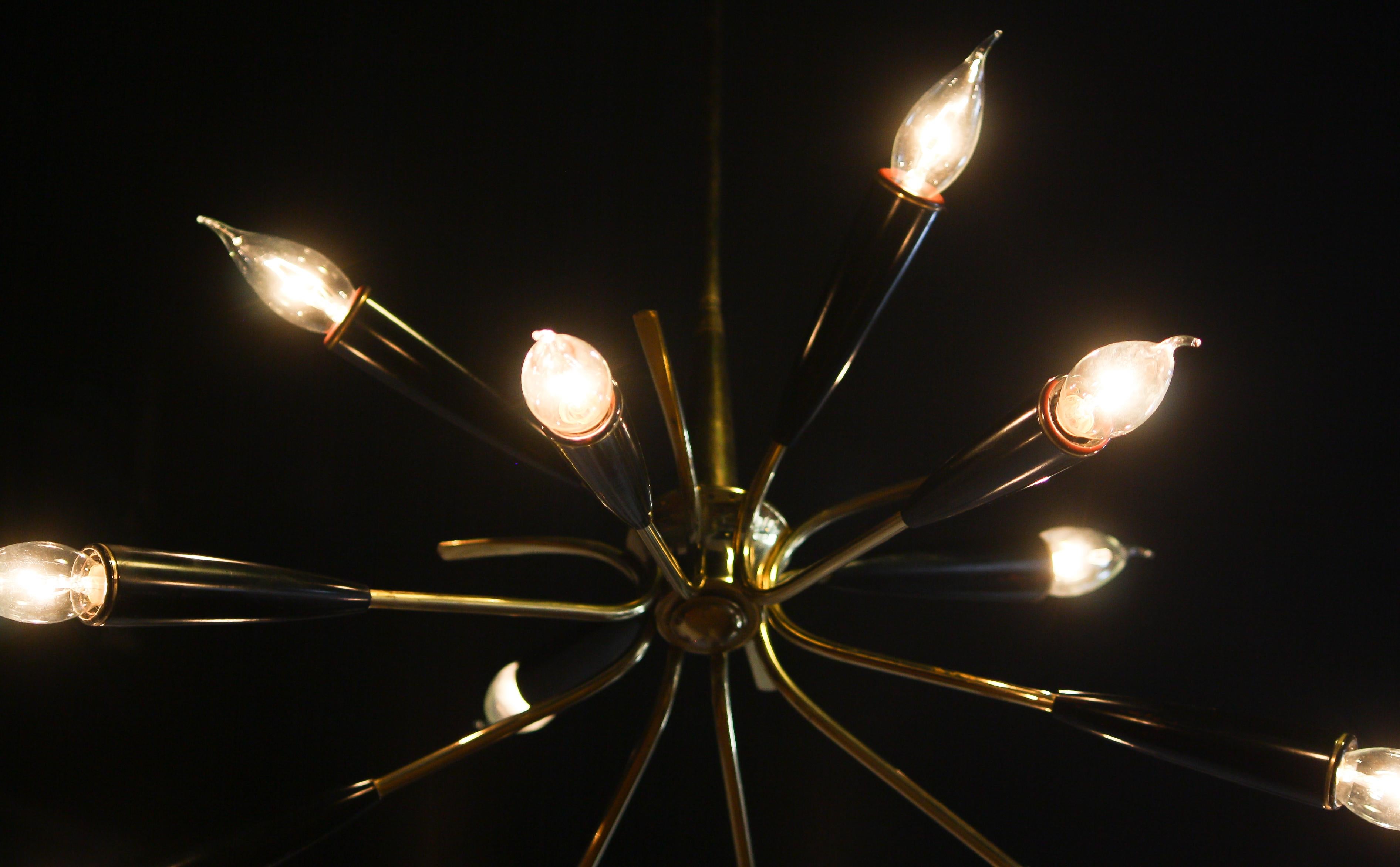 1950s, Italian Brass and Bakelite Sputnik Chandelier 1