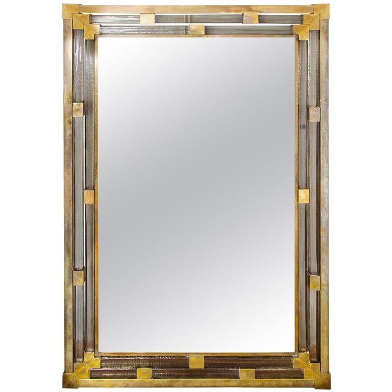 1950s Italian Brass and Glass Mirror