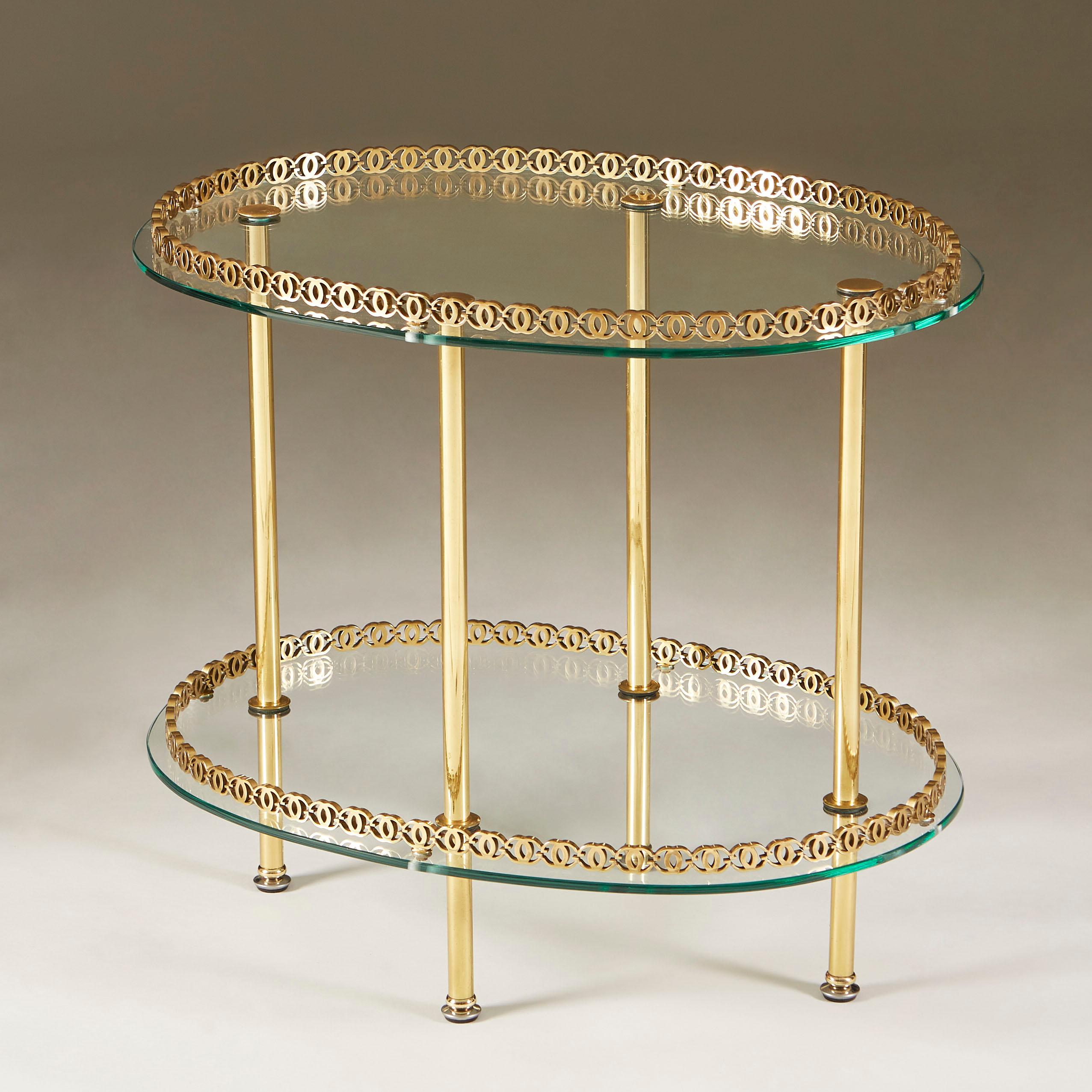 Mid-20th Century 1950s Italian Brass and Glass Oval Table For Sale