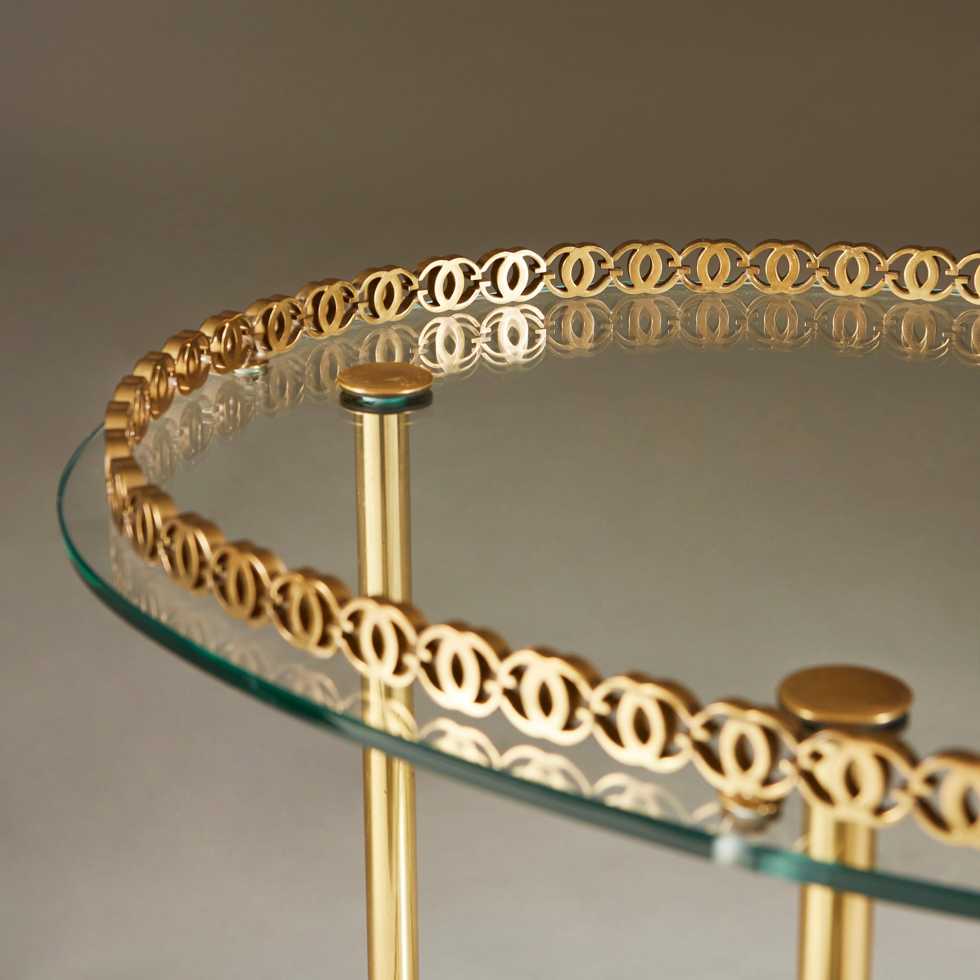 1950s Italian Brass and Glass Oval Table For Sale 1