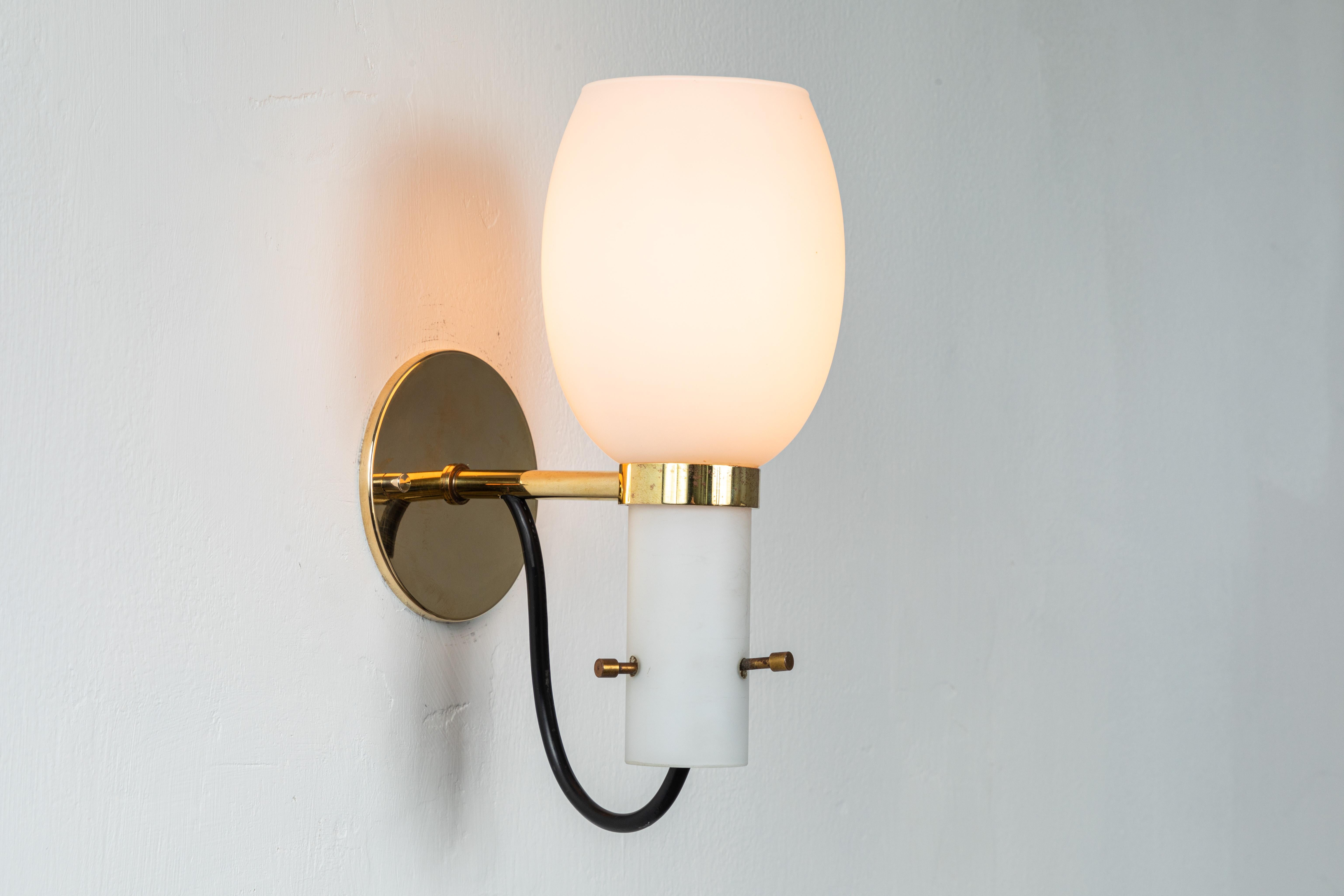 Mid-Century Modern 1950s Italian Brass and Glass Sconces Attributed to Stilnovo
