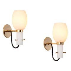 1950s Italian Brass and Glass Sconces Attributed to Stilnovo 1950s Italian Brass and Glass Sconces Attributed to Stilnovo