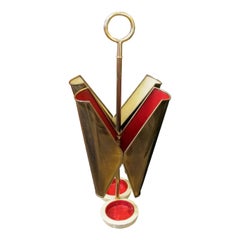 1950s Italian Brass and Metal Umbrella Stand with Cast Iron Base