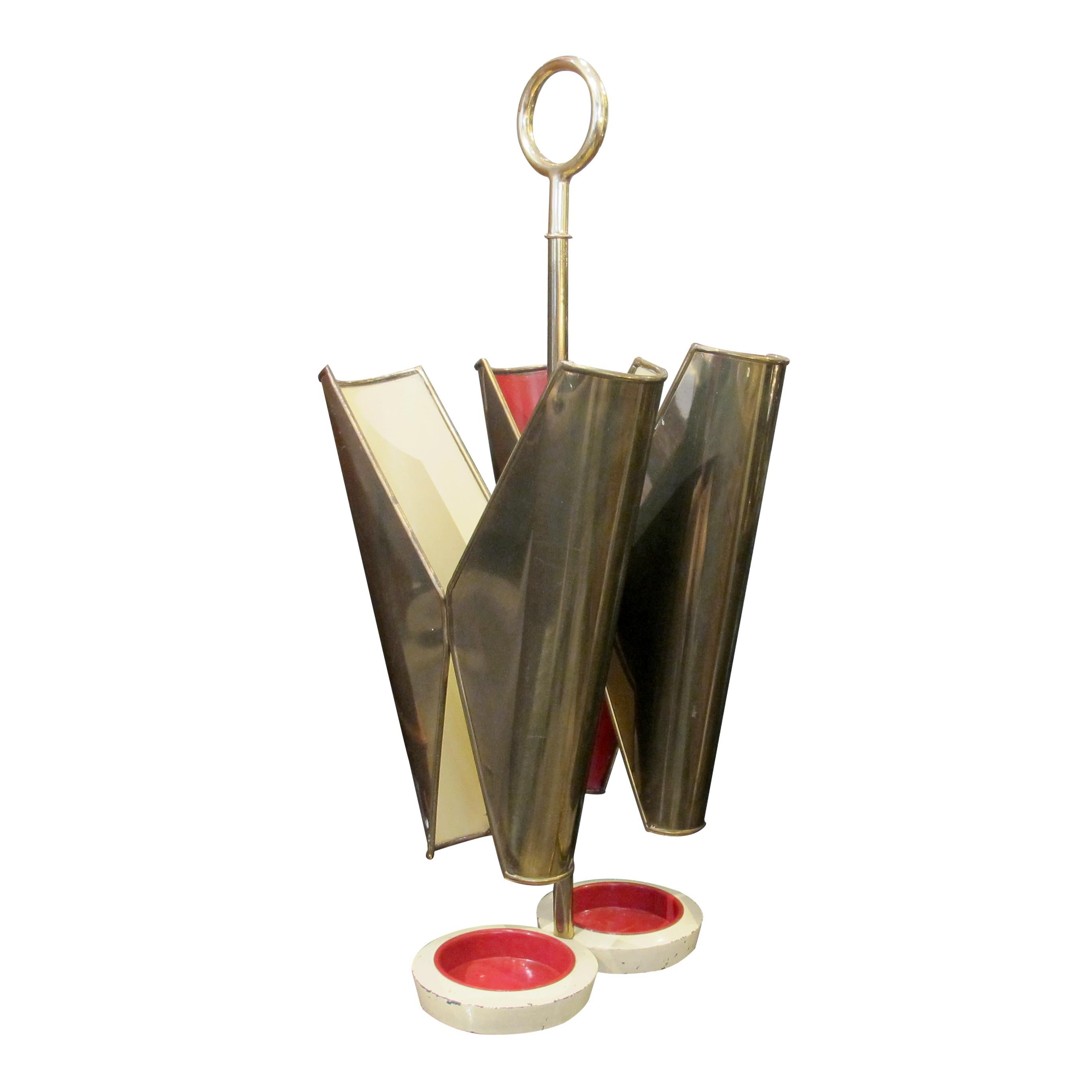 Other 1950s Italian Brass and Metal Umbrella Stand with Cast Iron Base For Sale