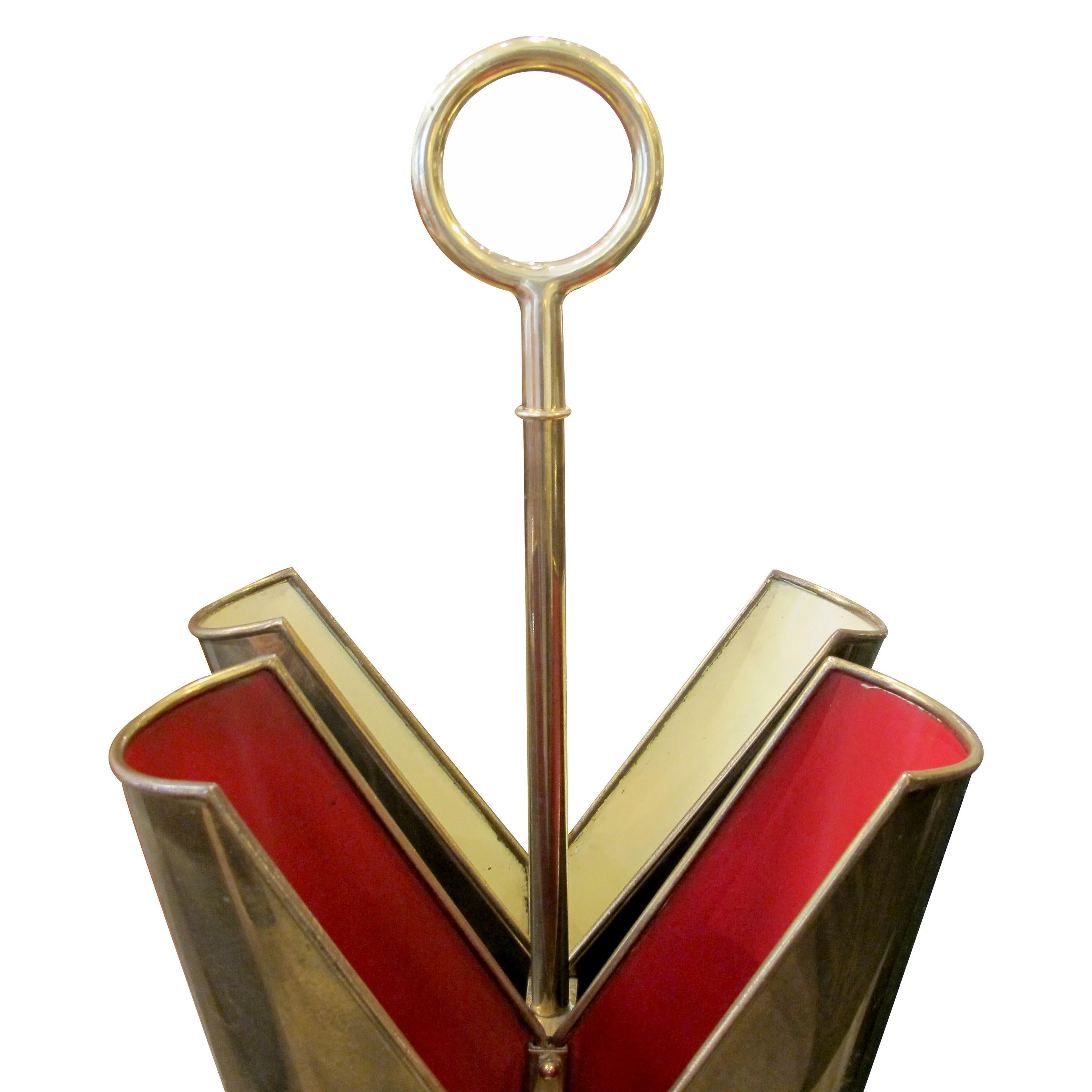 1950s Italian Brass and Metal Umbrella Stand with Cast Iron Base In Good Condition For Sale In London, GB