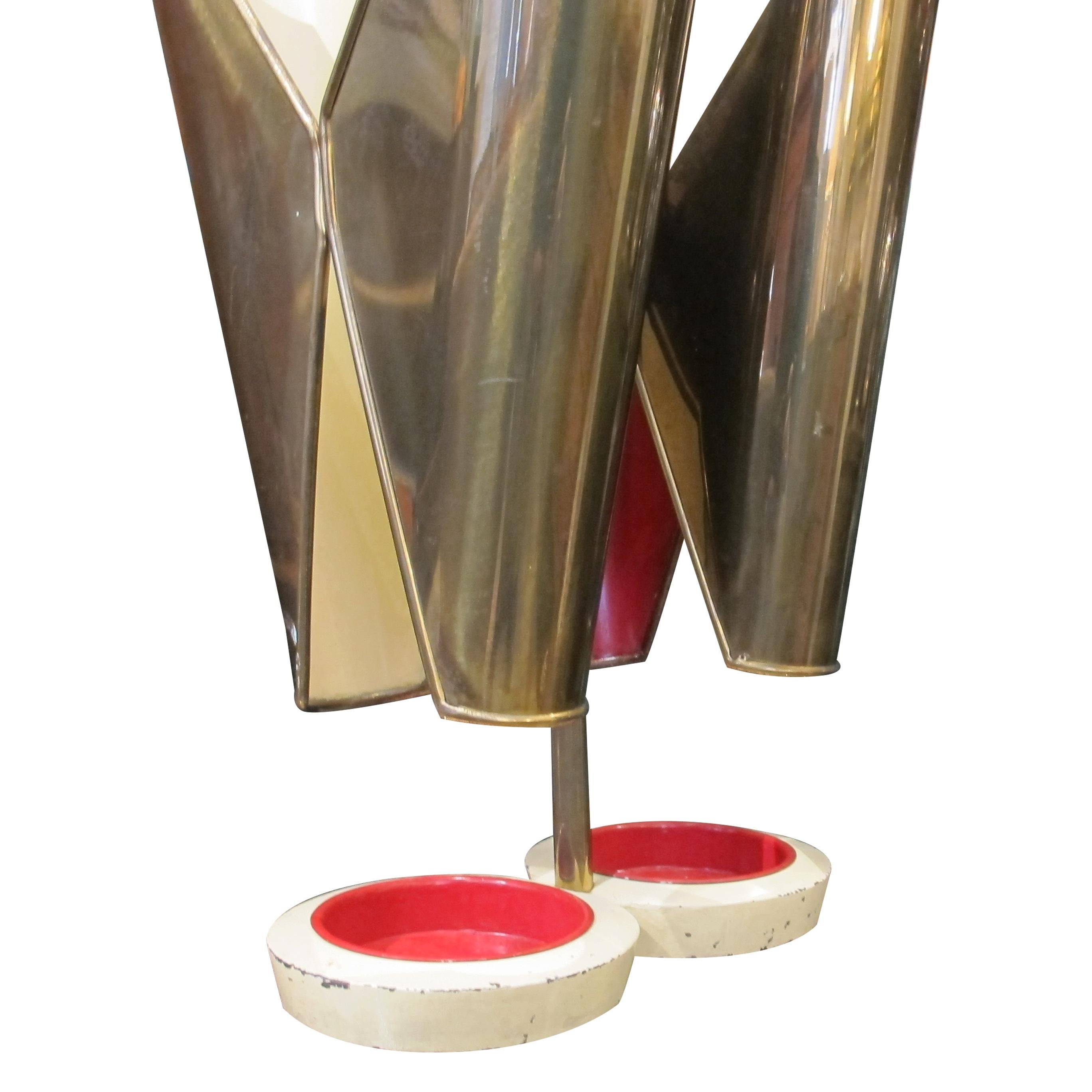 Mid-20th Century 1950s Italian Brass and Metal Umbrella Stand with Cast Iron Base For Sale