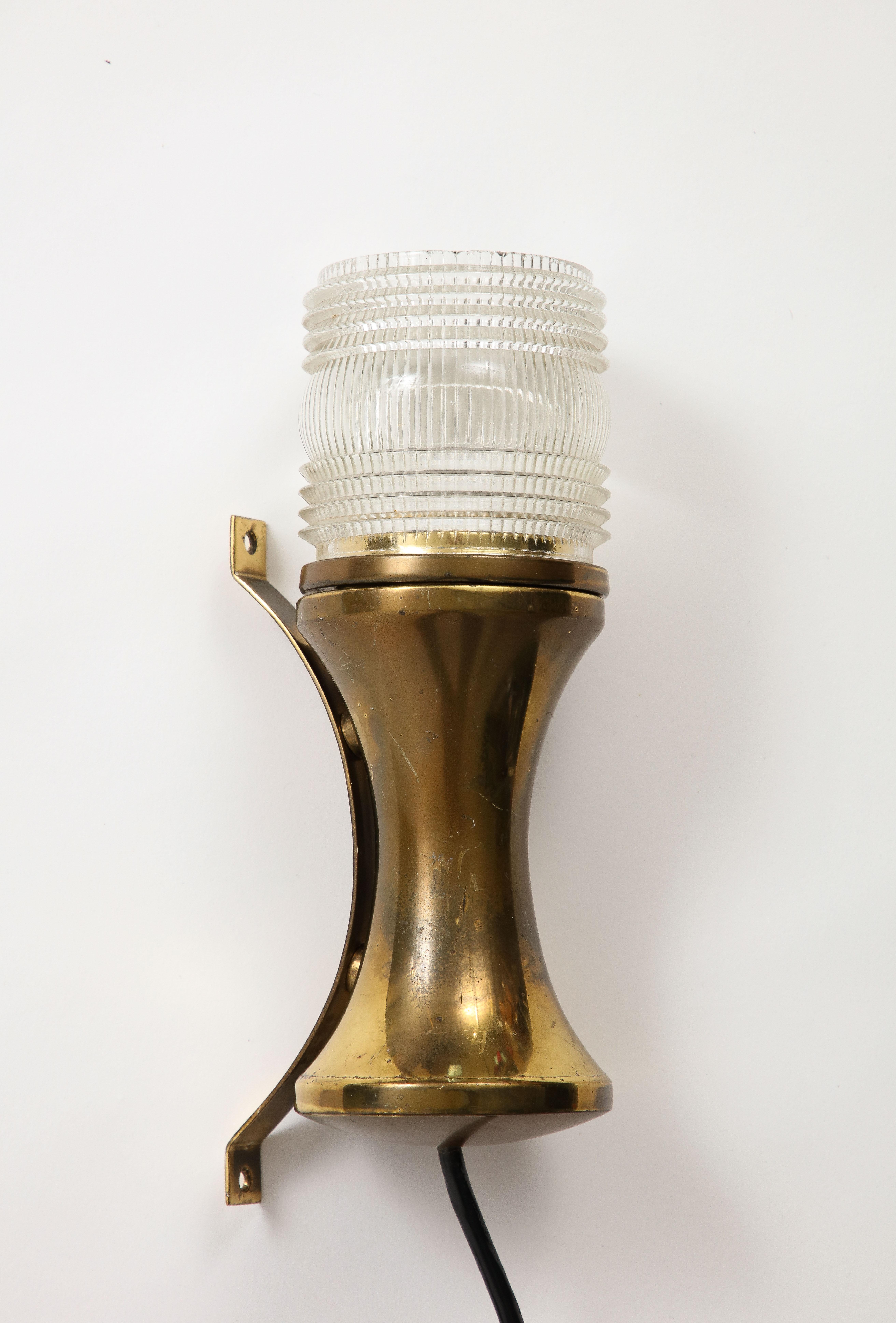 1950s Italian Brass and Molded Glass Sconce by Tito Agnoli for Oluce 2