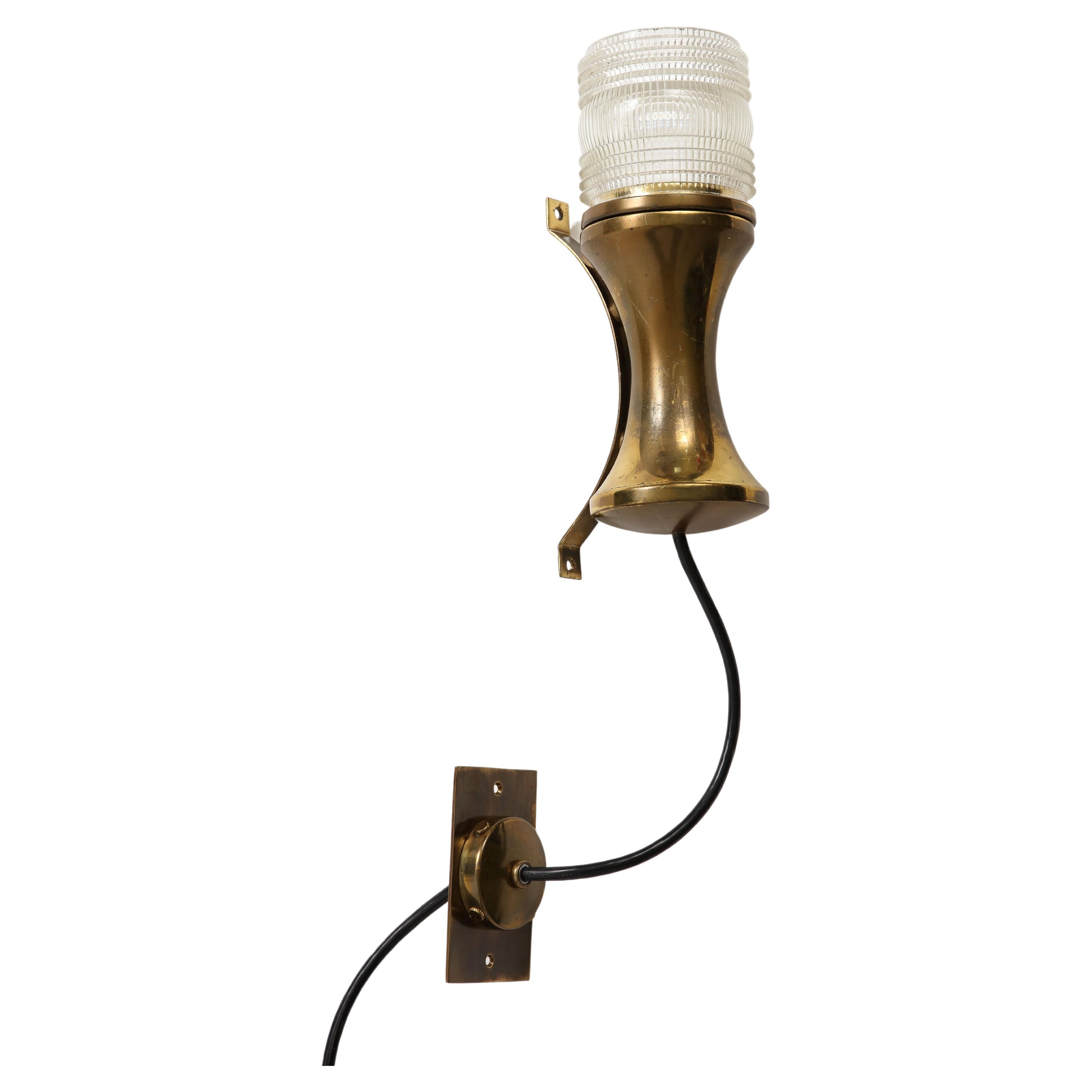 1950s Italian Brass and Molded Glass Sconce by Tito Agnoli for Oluce For Sale