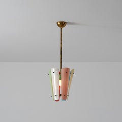 1950s Italian Brass and Multicolor Glass Chandelier