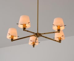 1950s Italian Brass and Opaline Glass Chandelier