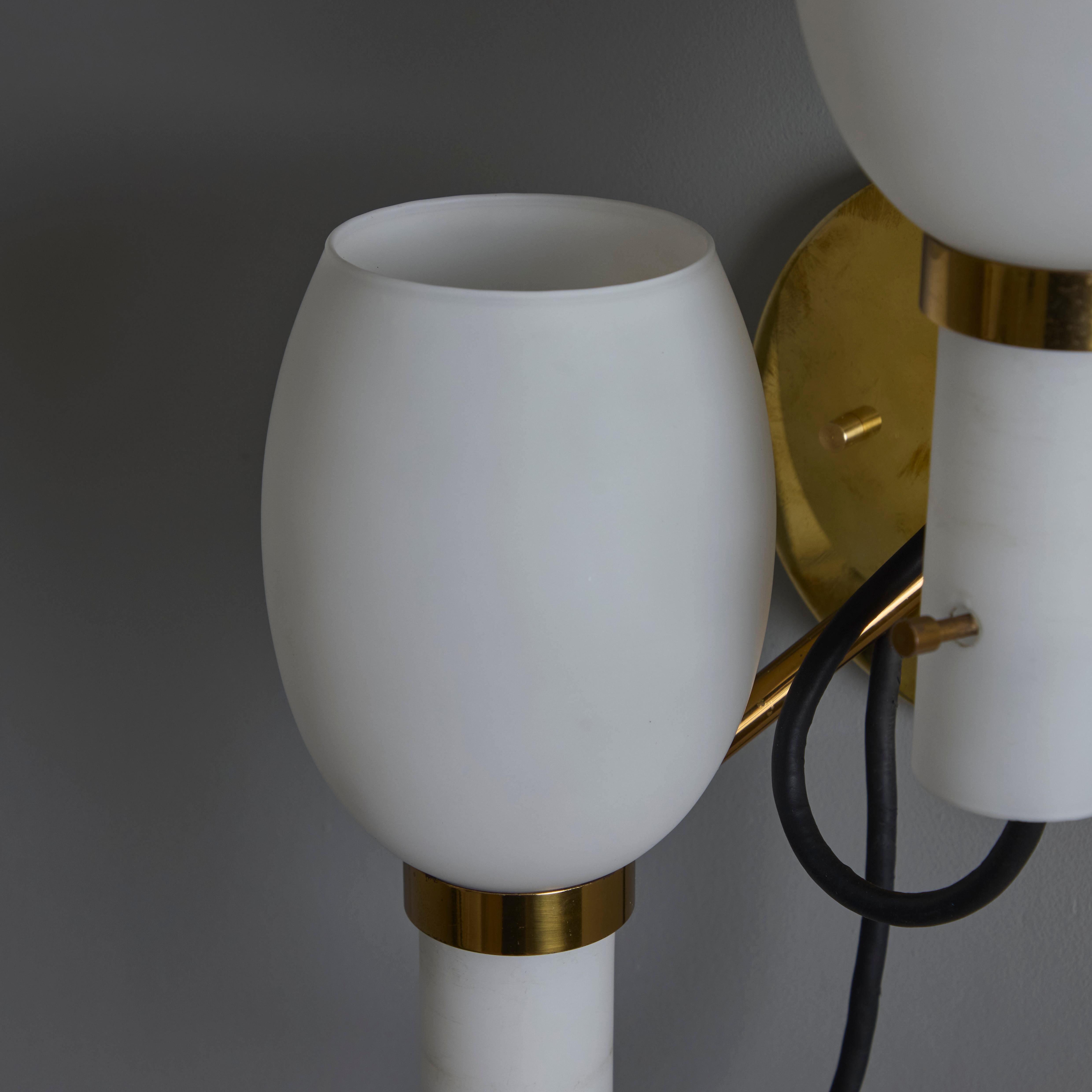 1950s Italian Brass and Opaline Glass Double Sconce in the Manner of Stilnovo For Sale 9