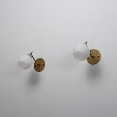 1950s Italian Brass and Opaline Glass Sconces with Light Green Details