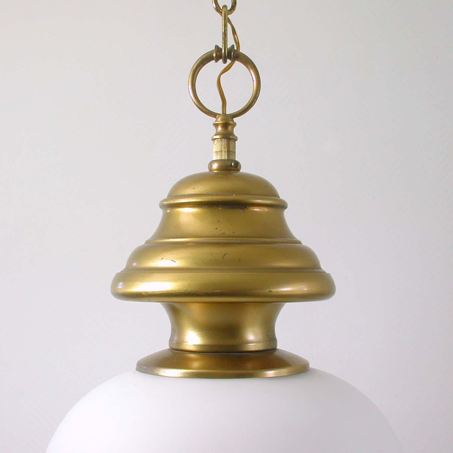 Mid-20th Century 1950s Italian Brass and Satin Opaline Glass Pendant by Azucena