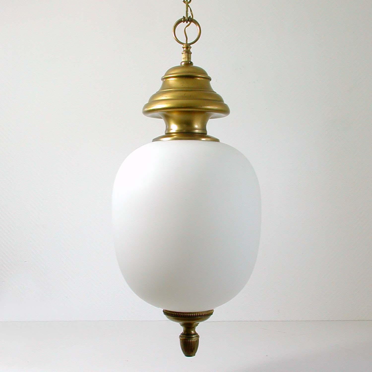 1950s Italian Brass and Satin Opaline Glass Pendant by Azucena 2