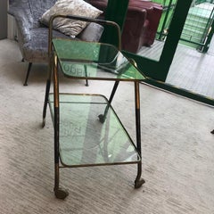 1950s Italian Brass and Wood Black Lacquered Trolley