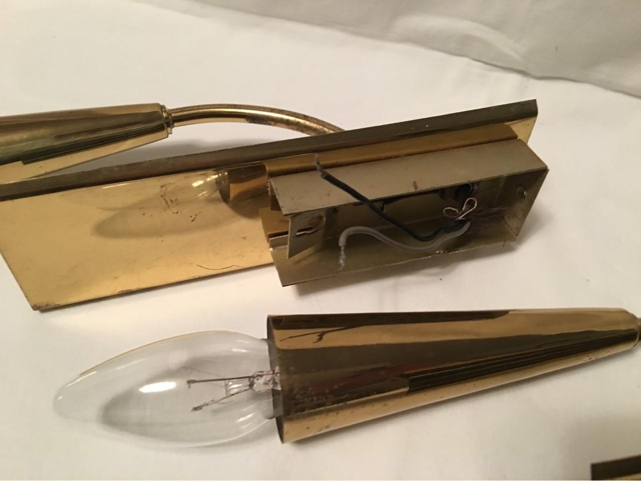 1950s Italian Brass Black Striped Sconces Very Art Deco Styling For Sale 5