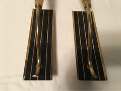 1950s Italian Brass Black Striped Sconces Very Art Deco Styling