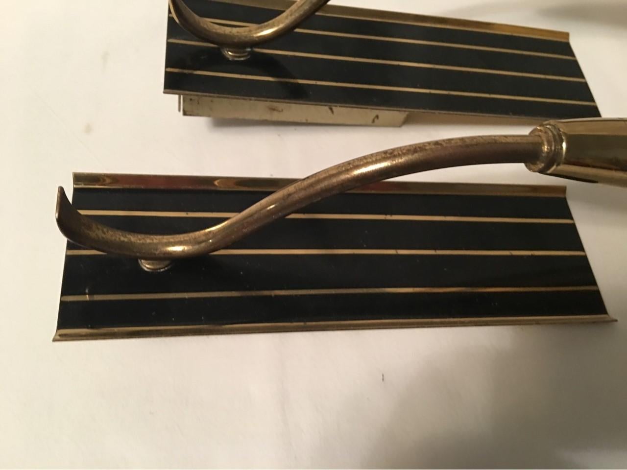 1950s Italian Brass Black Striped Sconces Very Art Deco Styling For Sale 1