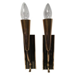 1950s Italian Brass Black Striped Sconces Very Art Deco Styling