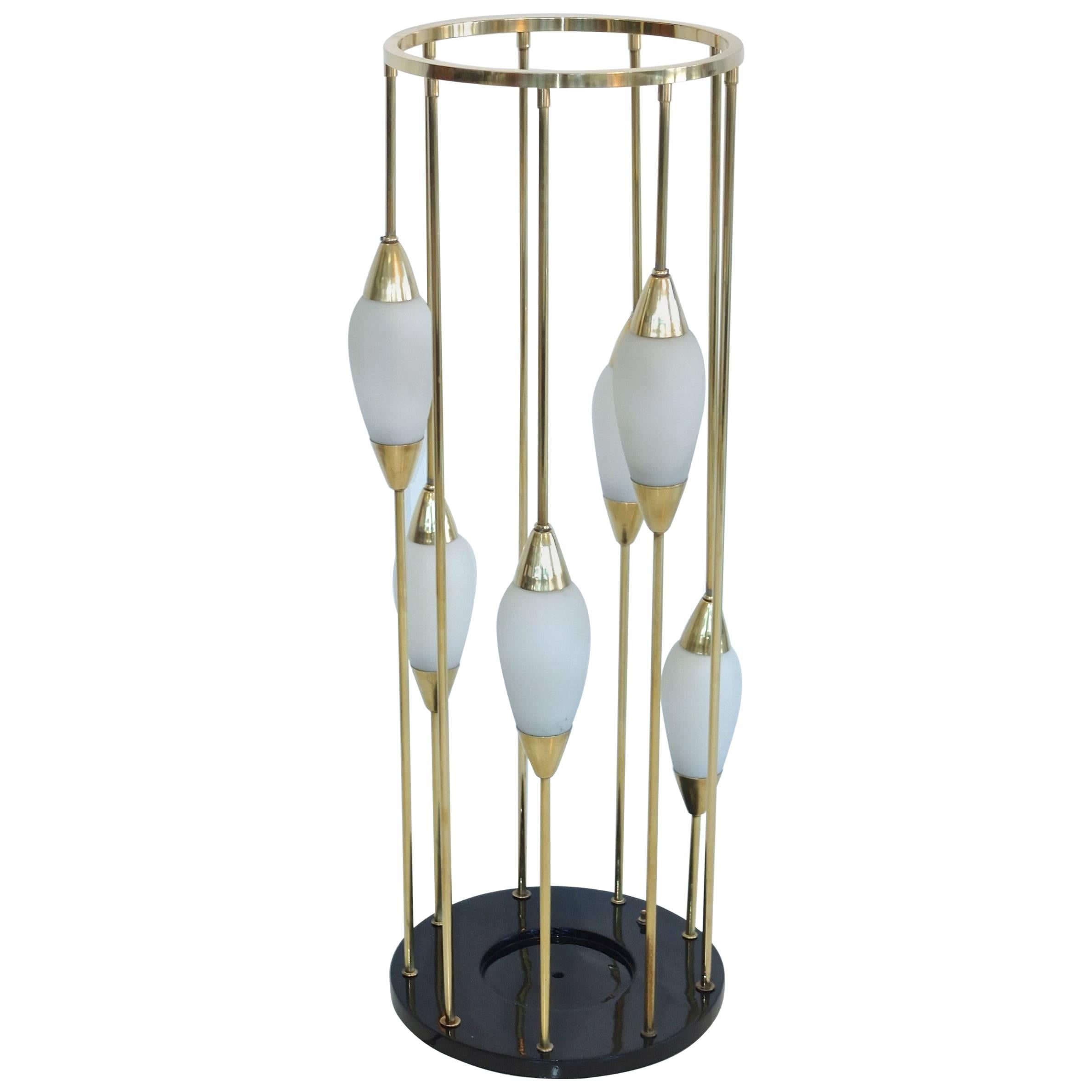 1950s Italian Brass Cage Lamp Pedestal Stand For Sale