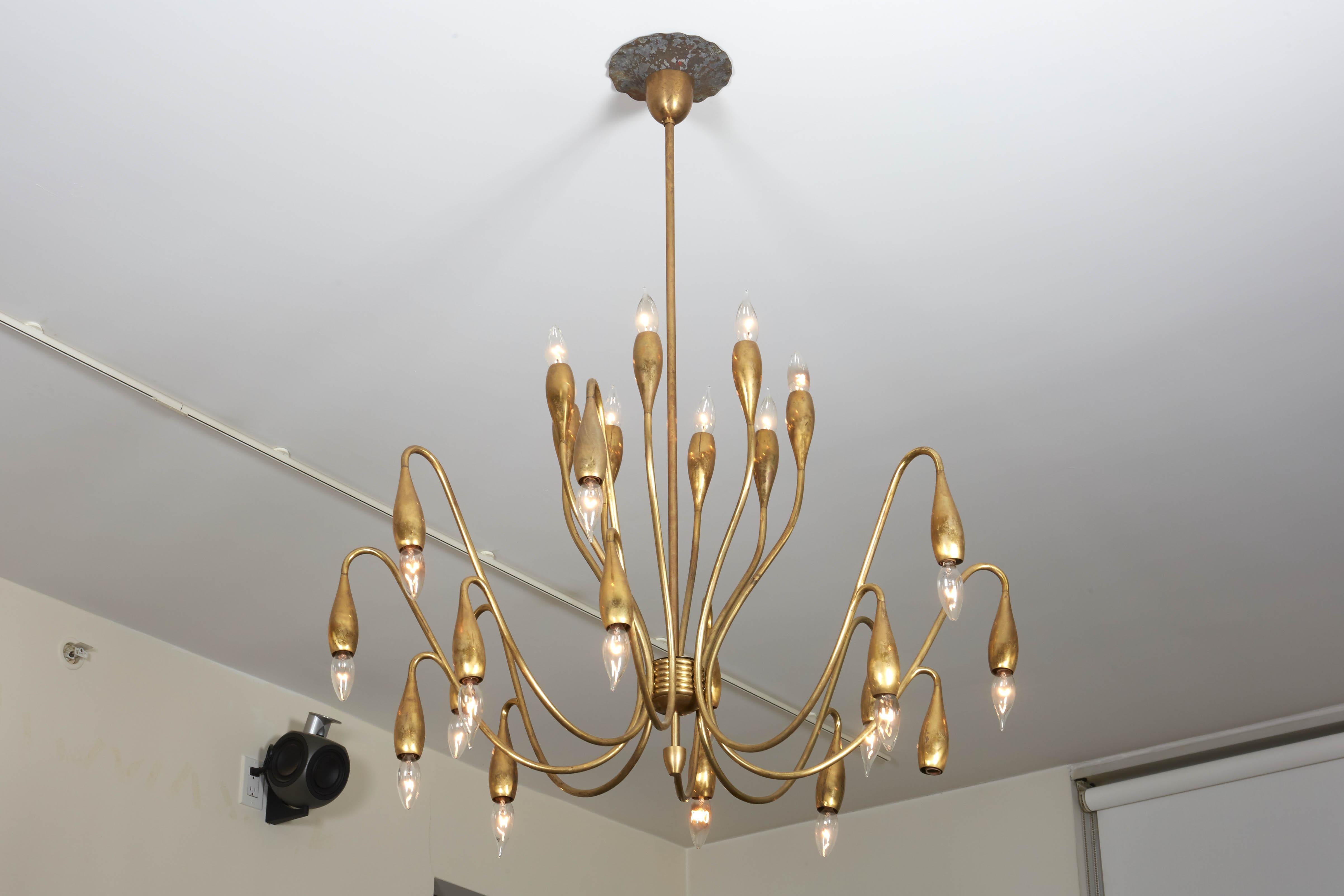 Mid-20th Century 1950s Italian Brass Chandelier Attributed to Angelo Lelli for Arredoluce