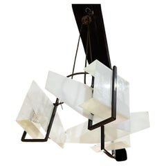1950s Italian Brass Chandelier Geometric White Plexiglass Style Oluce