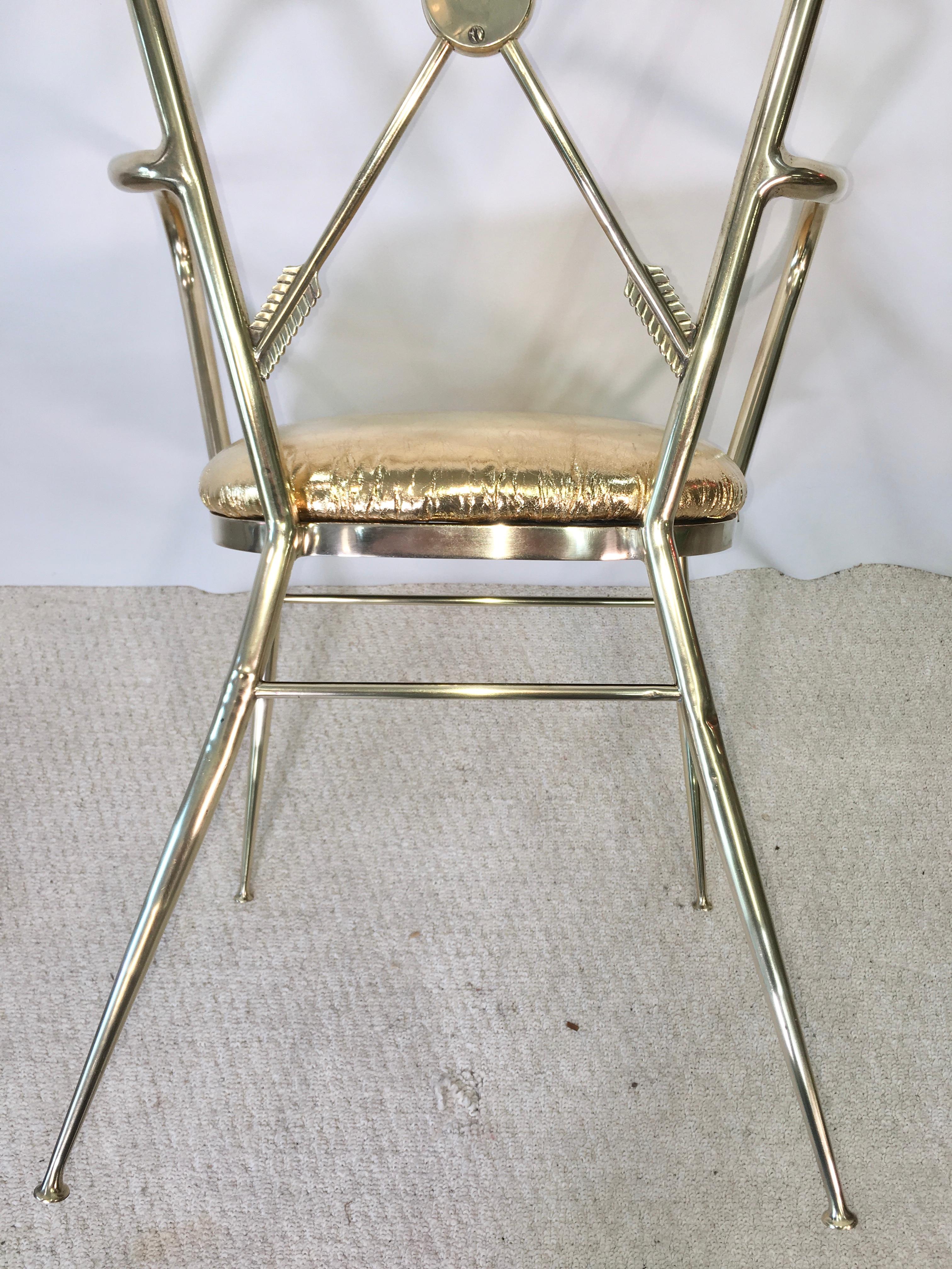 1950s Italian Brass Chiavari Armchair with Crossed Arrows Motif For Sale 9