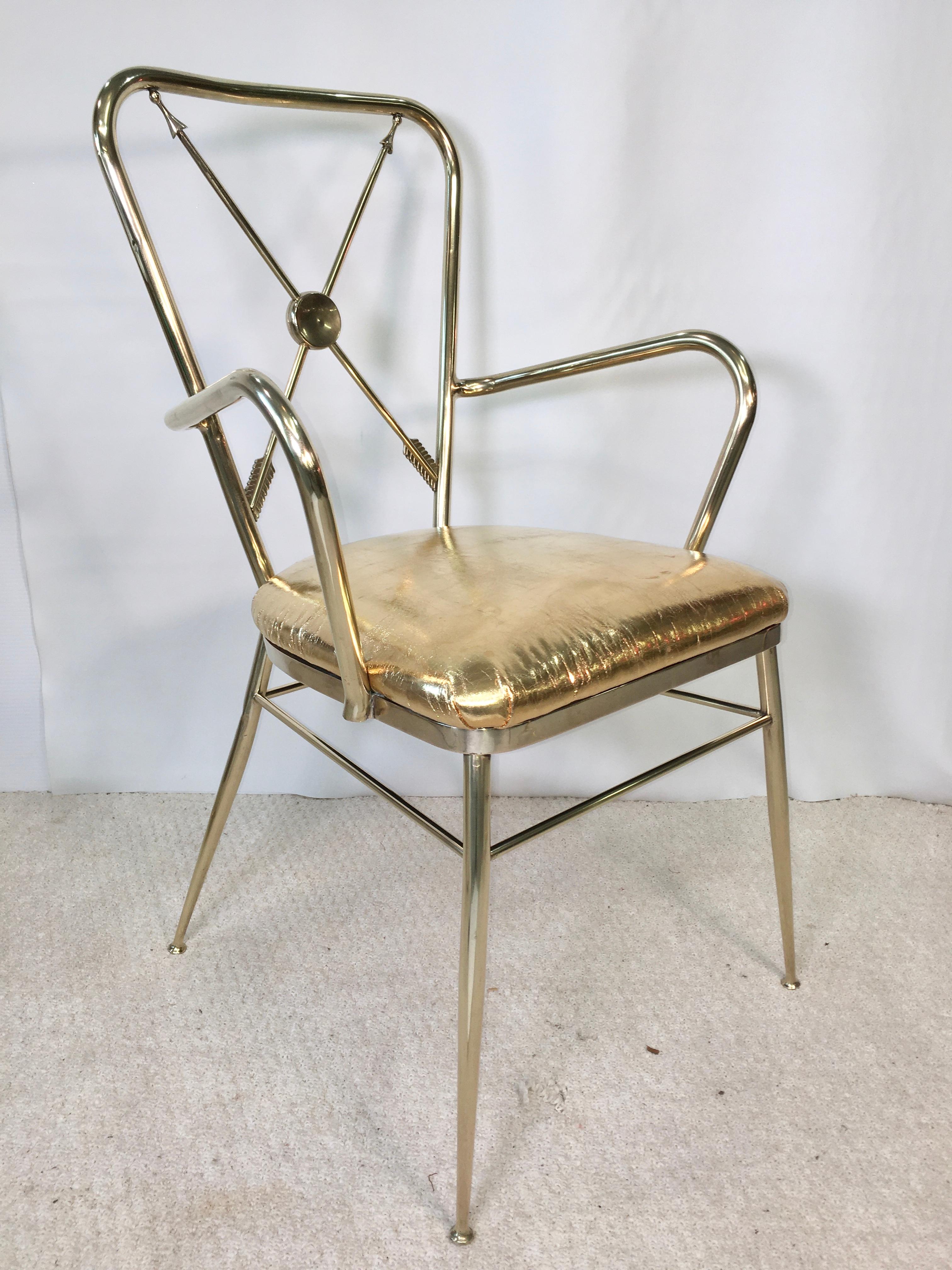 1950s Italian Brass Chiavari Armchair with Crossed Arrows Motif 10
