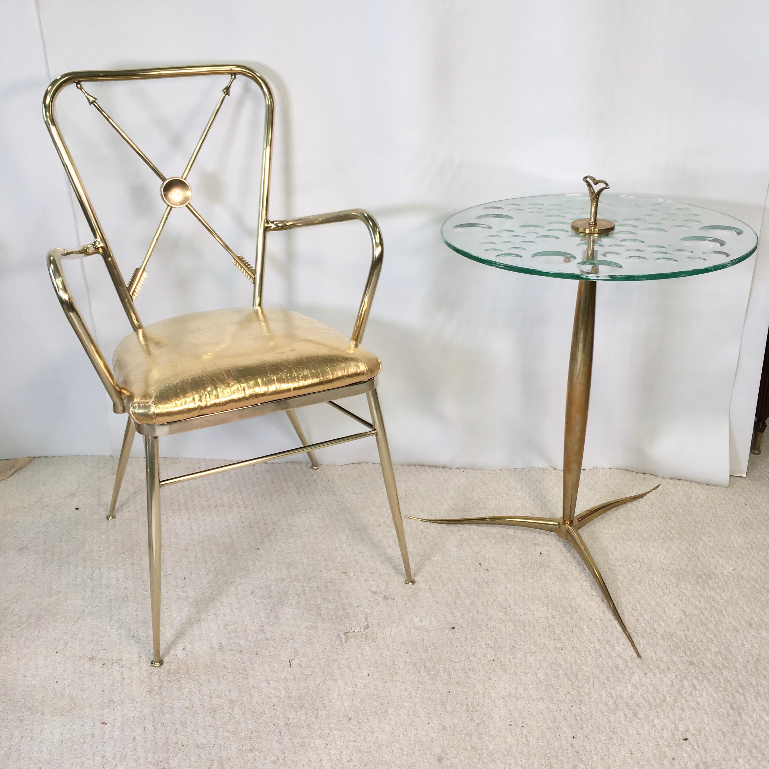 1950s Italian Brass Chiavari Armchair with Crossed Arrows Motif 14