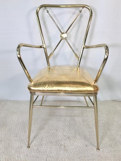 1950s Italian Brass Chiavari Armchair with Crossed Arrows Motif