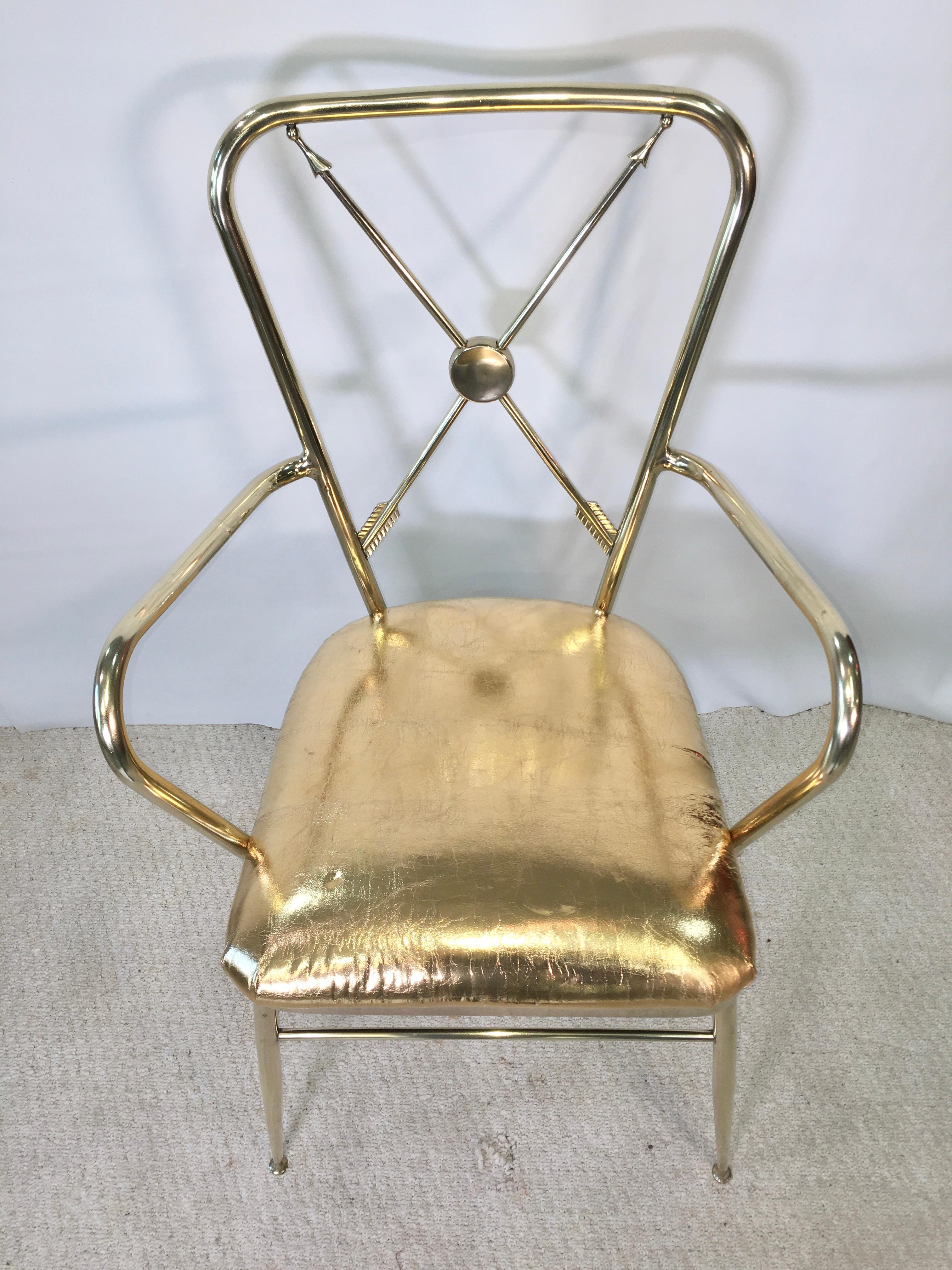 1950s Italian Brass Chiavari Armchair with Crossed Arrows Motif For Sale 2