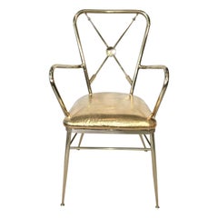 1950s Italian Brass Chiavari Armchair with Crossed Arrows Motif