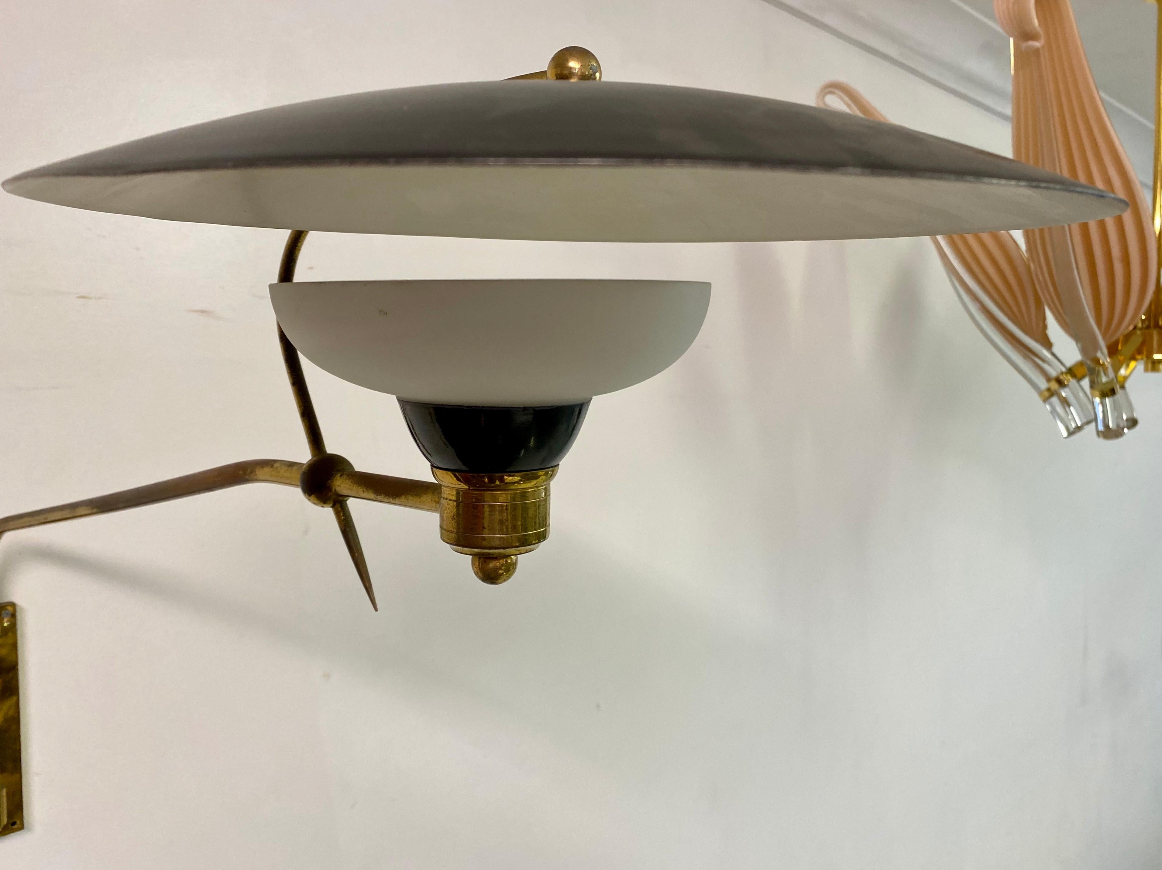 1950s Italian Brass, Enamel and Glass Swing Wall Lamp 2